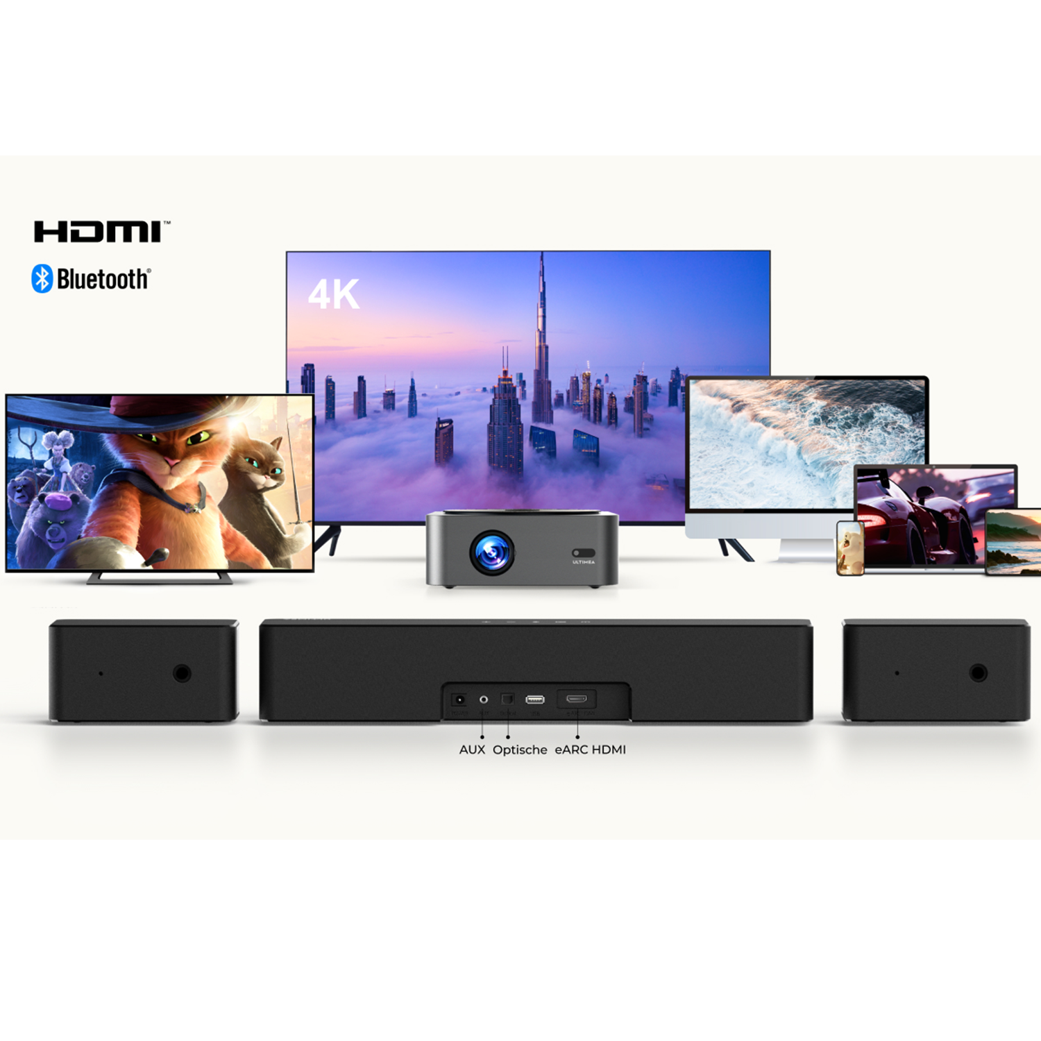 ULTIMEA 5.1 surround sound systeem, soundbar voor tv met app-bediening, soundbar met subwoofer en 2 surround speakers, thuisbioscoopsysteem met verstelbare bas, Bluetooth 5.3, Aura A30