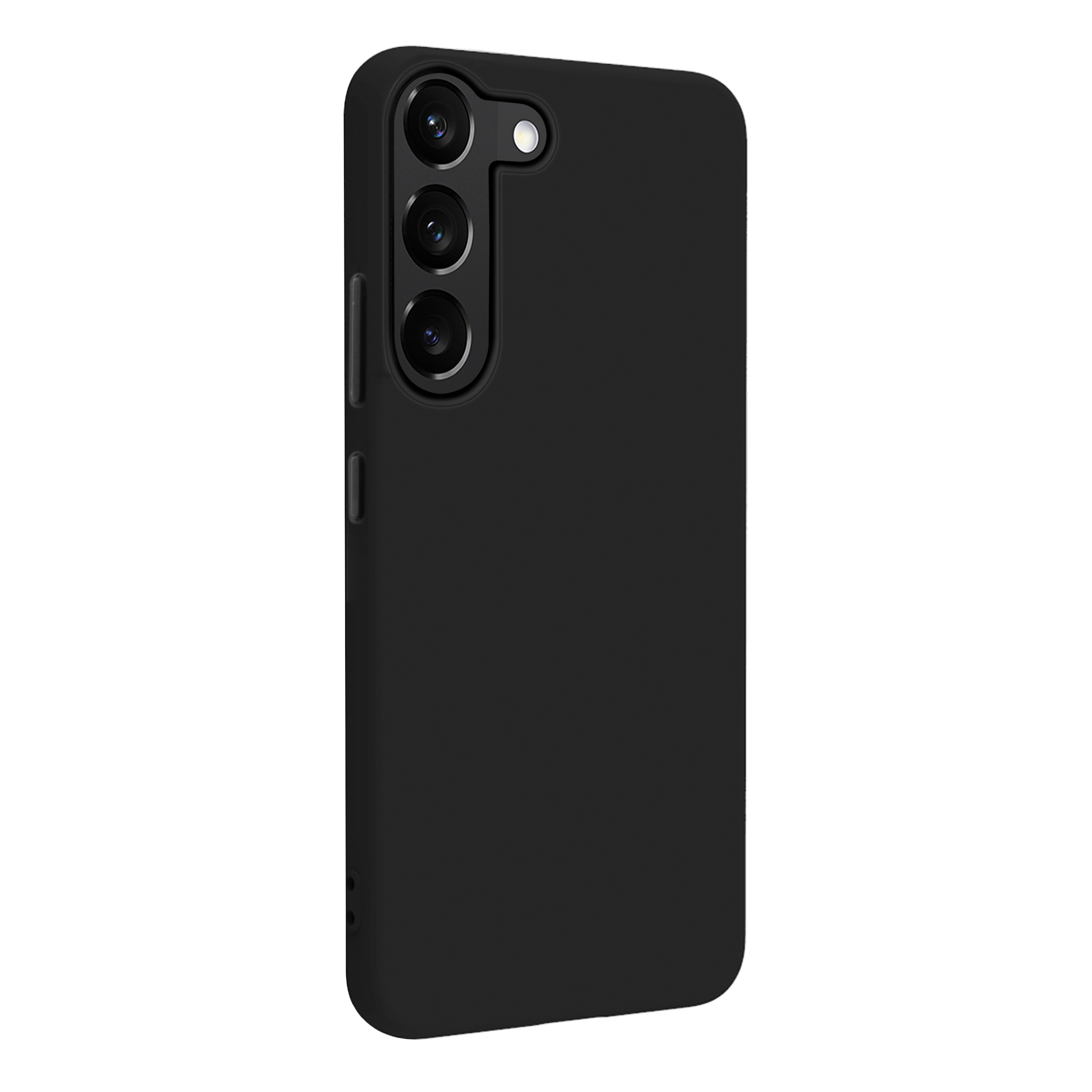 Custodia nera per telefono con ritagli per la fotocamera.
