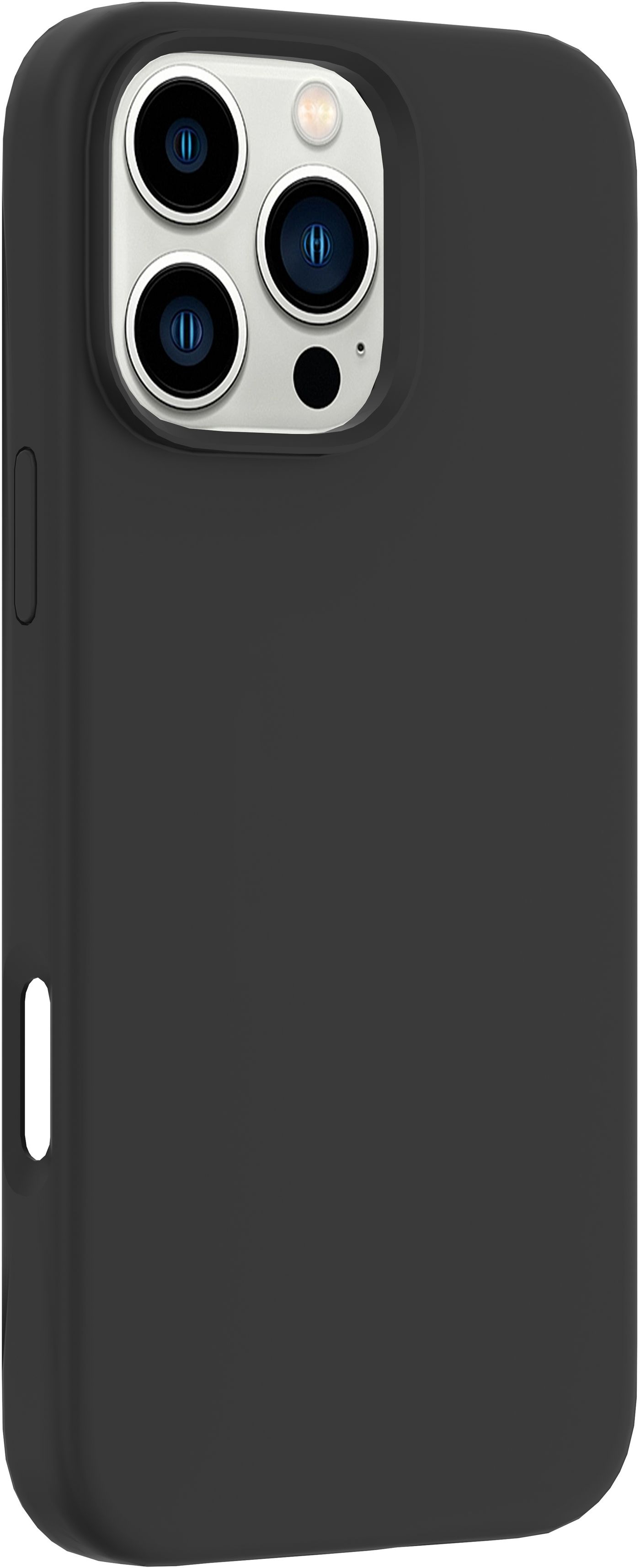 Custodia nera per telefono con ritaglio per fotocamera, per un telefono.