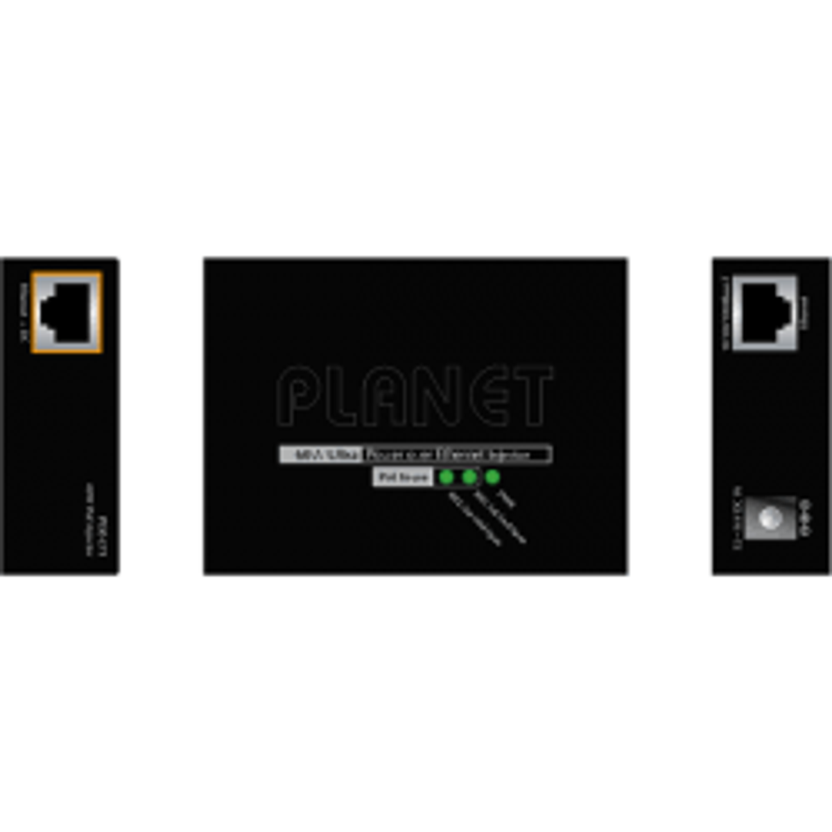 Dispositivo di rete nero con logo Planet, tre luci verdi e due porte RJ45.