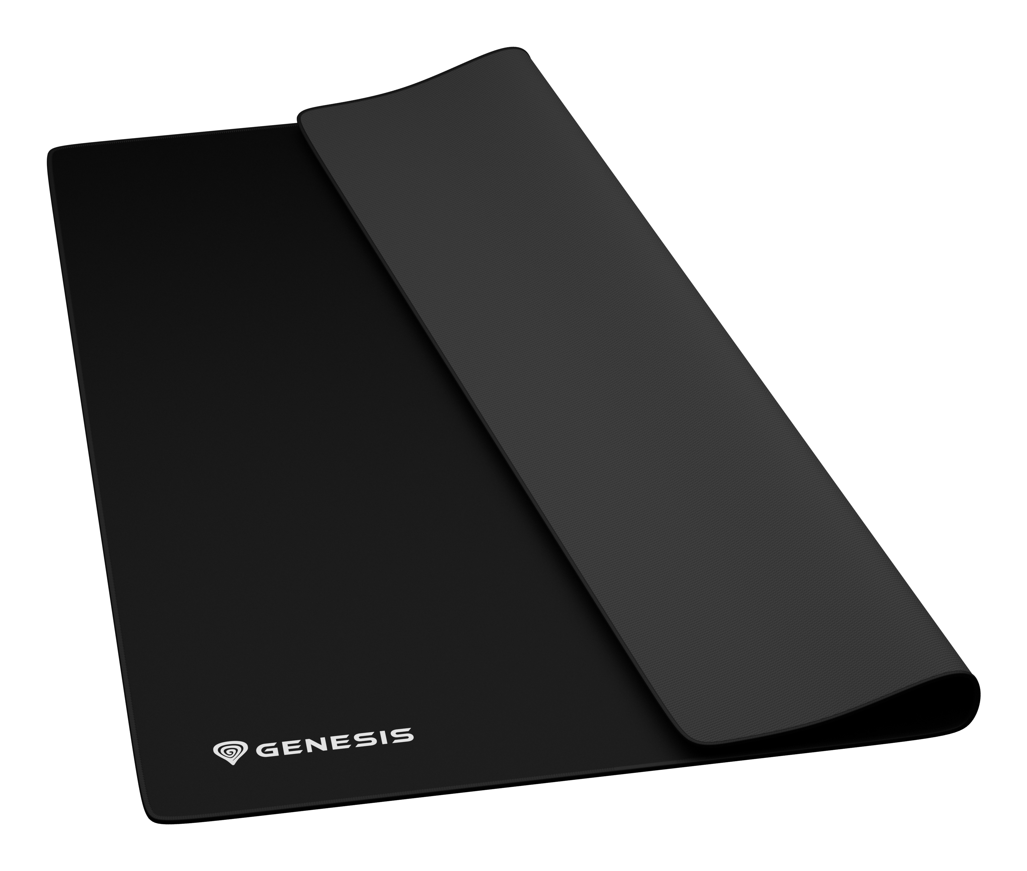 Czarna podkładka pod mysz, górna warstwa częściowo uniesiona, pokazująca spód.