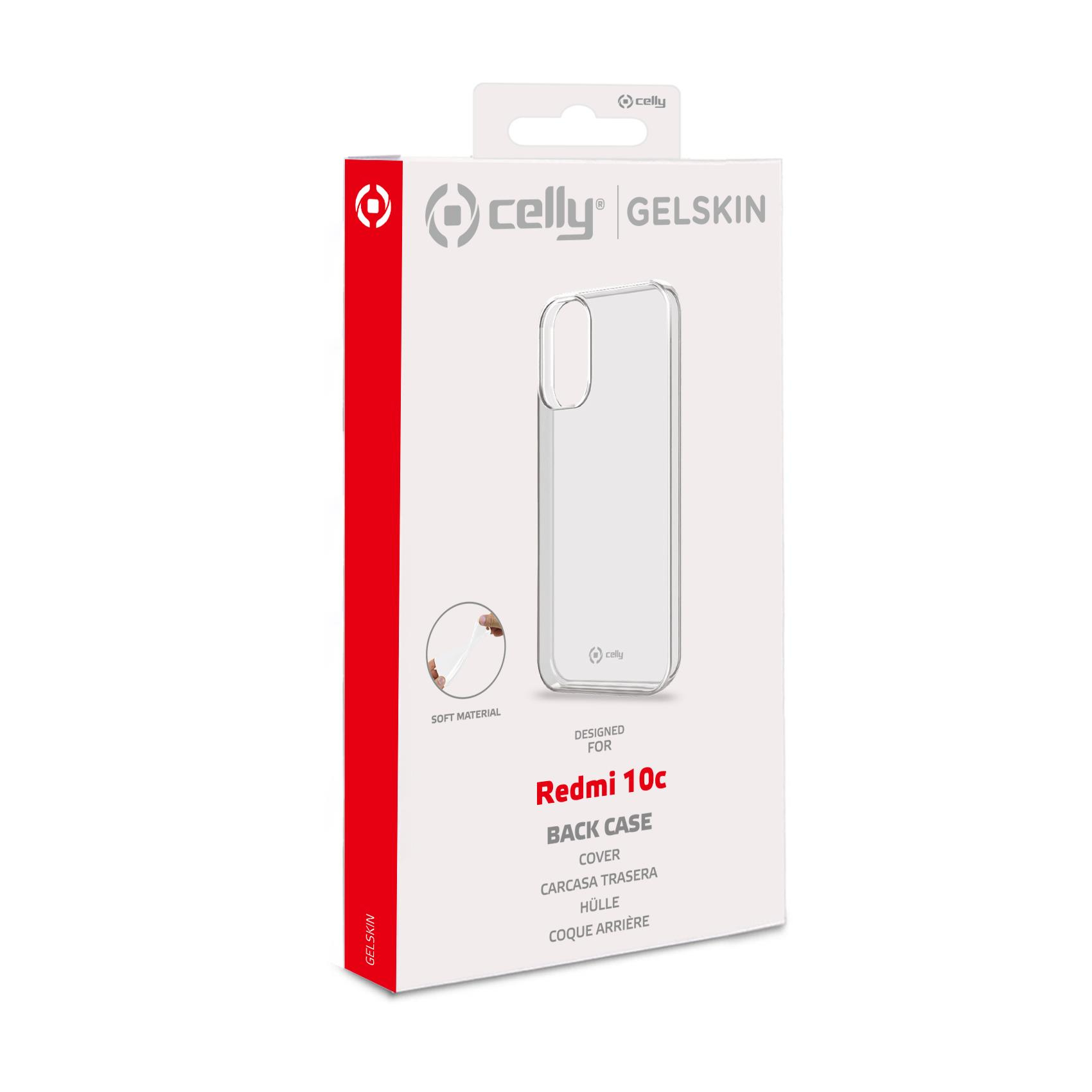 Una scatola bianca con una custodia per telefono all'interno, progettata per Redmi 10c.