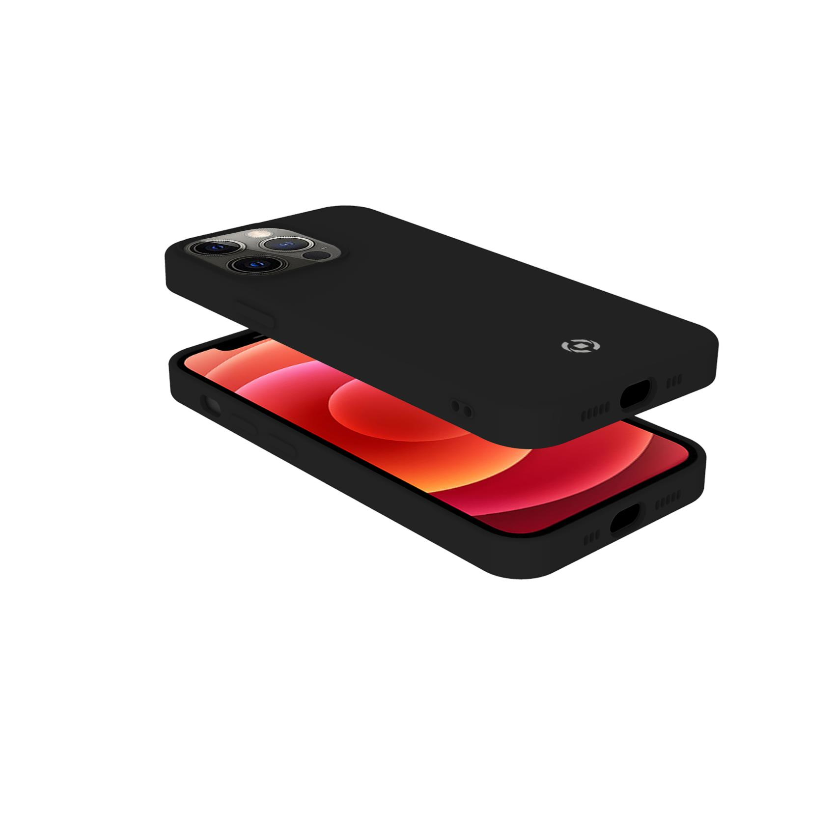 Custodia nera su telefono con schermo rosso. La custodia è aperta.