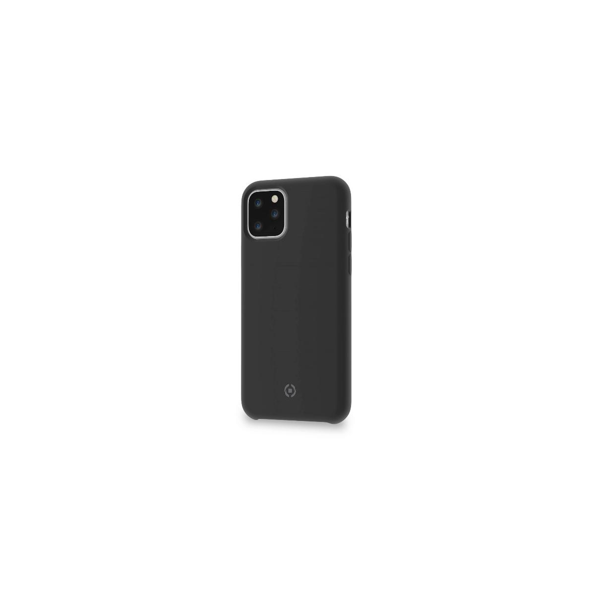 Custodia nera su sfondo bianco. La custodia ha un ritaglio per la fotocamera e un piccolo logo.