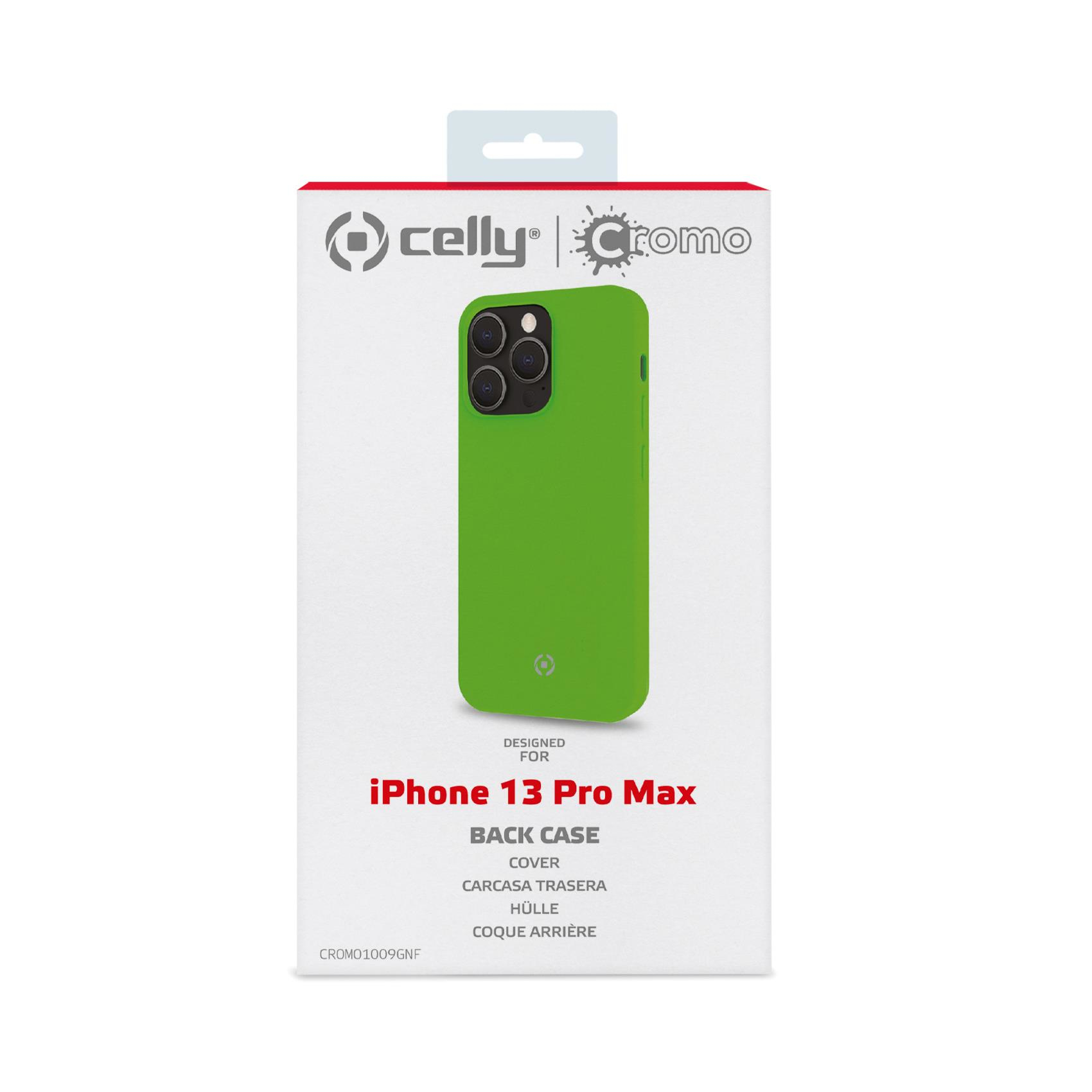 Custodia verde in confezione, progettata per iPhone 13 Pro Max.
