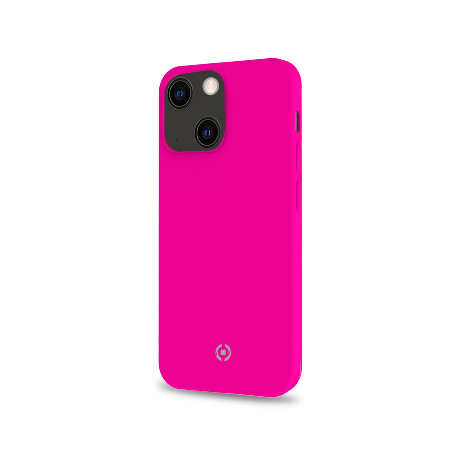 Custodia per telefono rosa. È di colore uniforme con ritagli per la fotocamera.