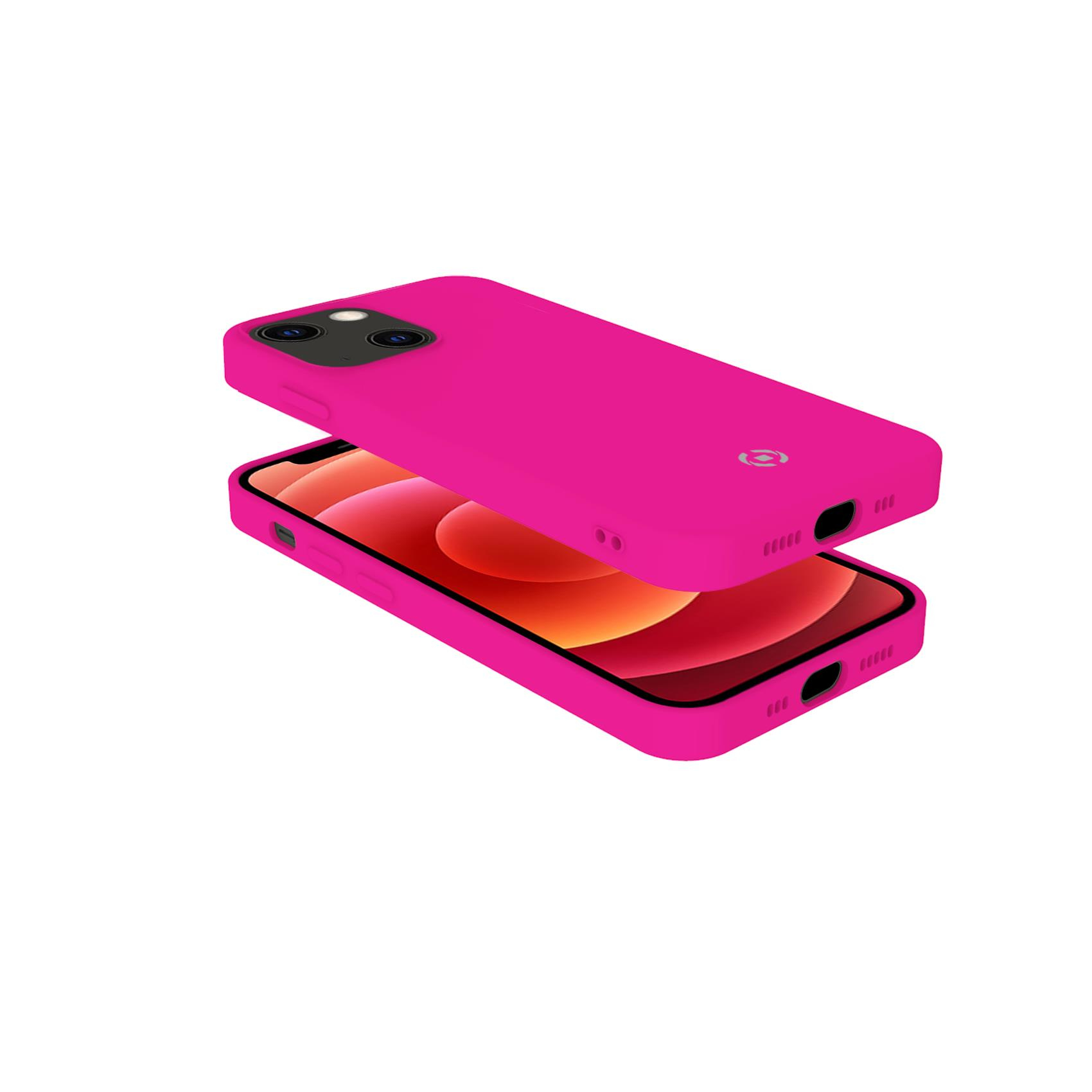 Custodia per smartphone rosa acceso in due parti.