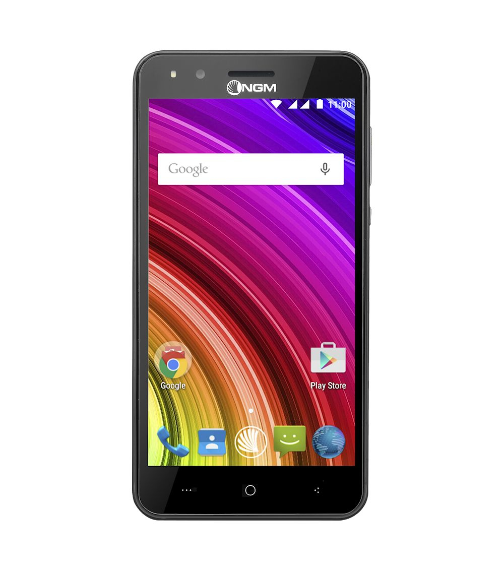 Smartphone nero con icone di Google e Play Store sullo schermo.