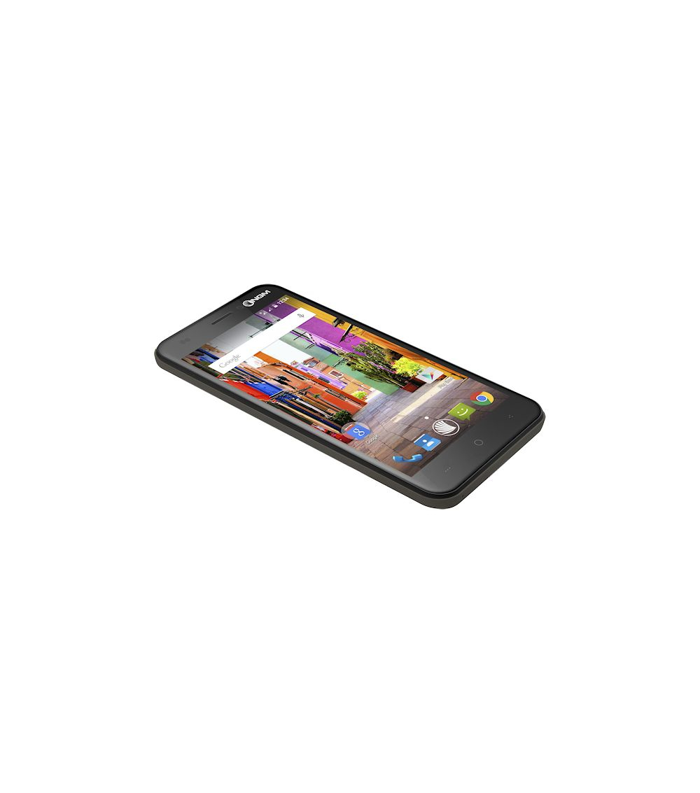 Telefono nero angolato, che mostra un display artistico colorato sullo schermo.