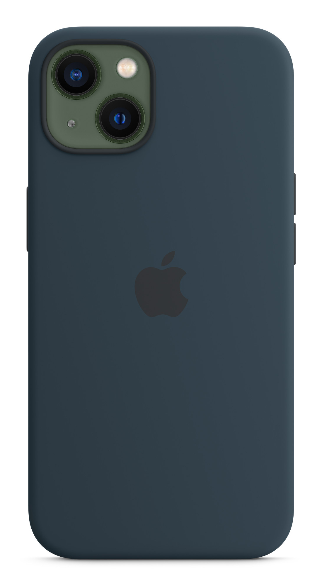 Donkerblauwe iPhone met een camerabult en het Apple-logo.