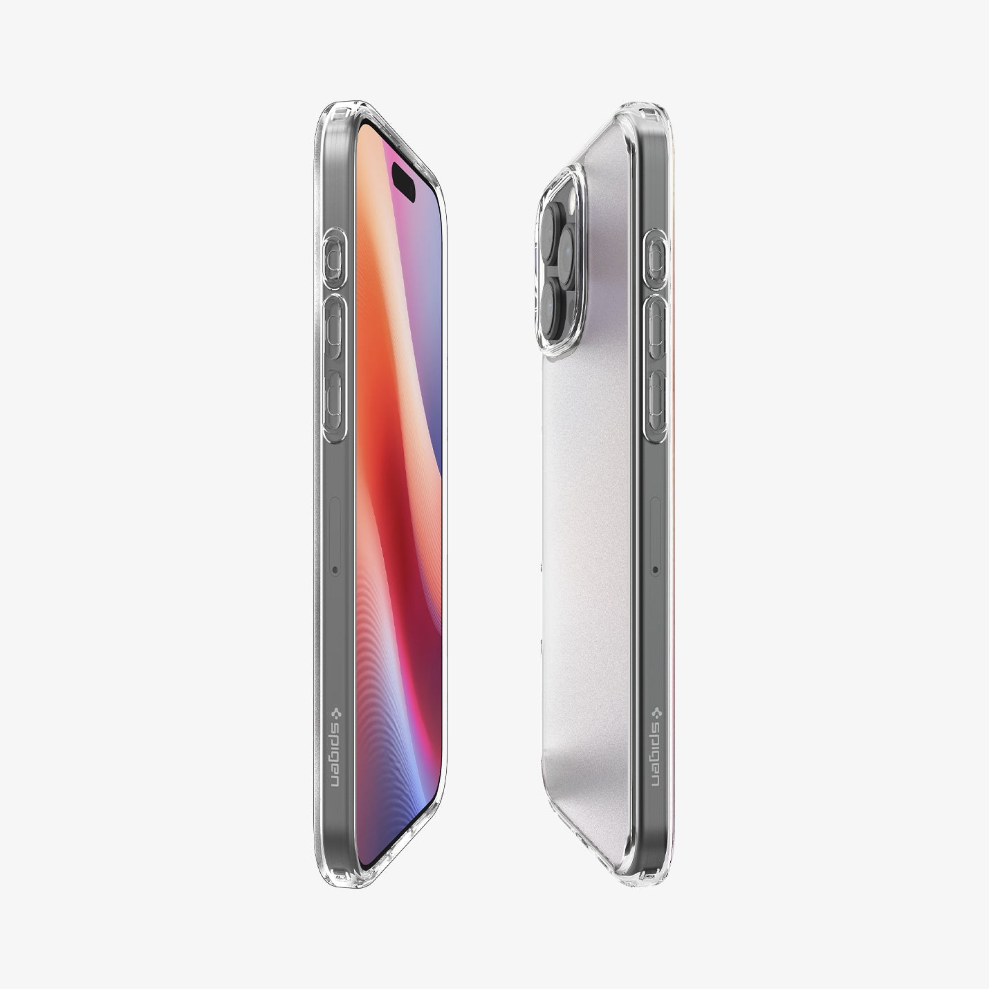 Due custodie per iPhone, una con telefono, trasparenti e protettive.