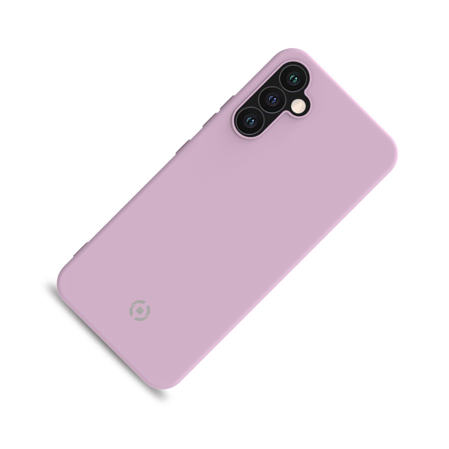 Custodia lilla per telefono con tre lenti e un logo.