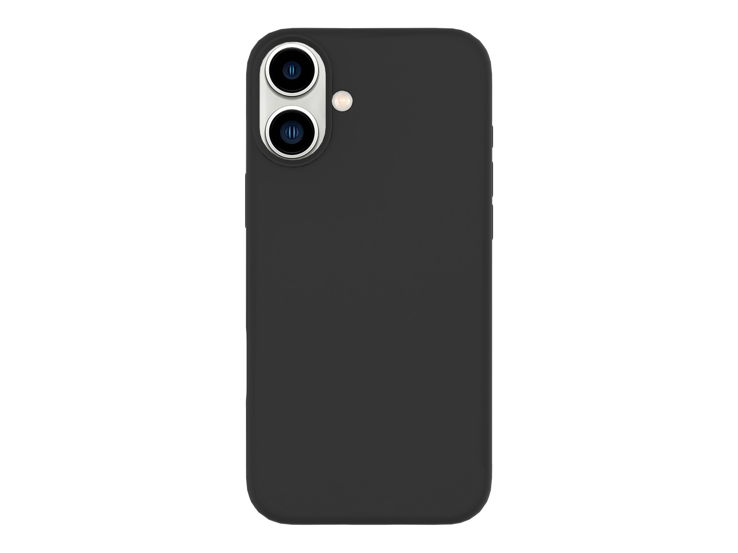 Custodia nera con due fotocamere su sfondo bianco. La custodia copre la parte posteriore del telefono.