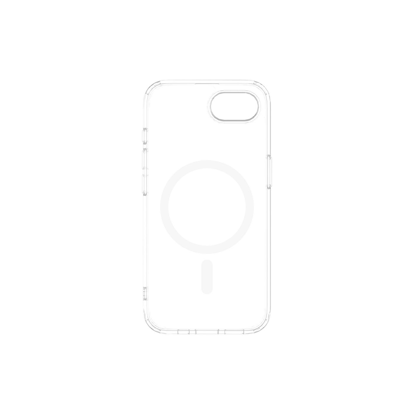 Custodia trasparente per telefono, fotocamera e contorno circolare.