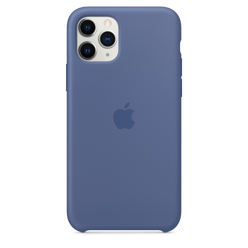 Eine blaue Handyhülle mit dem Apfellogo. Die Hülle ist einfarbig blau.