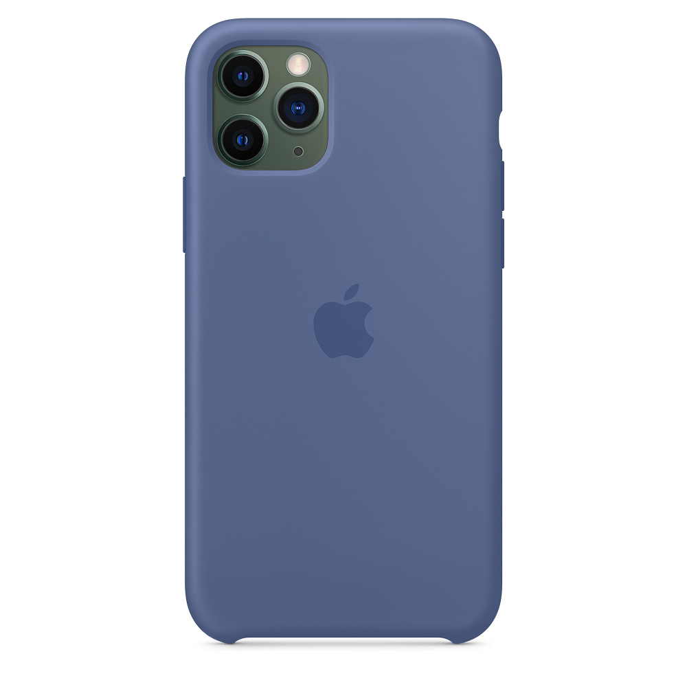 Eine blaue Handyhülle mit dem Apfellogo. Die Hülle ist einfarbig blau.