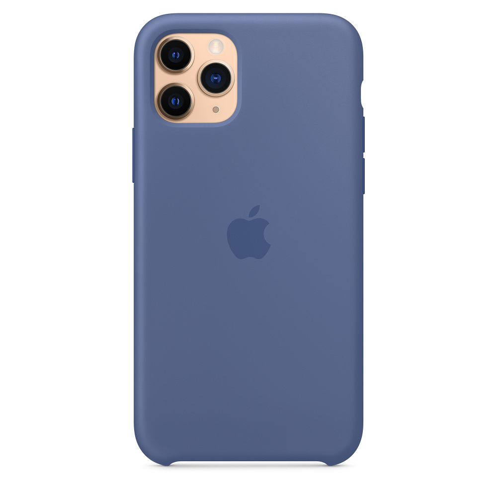Blaue Handyhülle. Apple-Logo. Weißer Hintergrund.