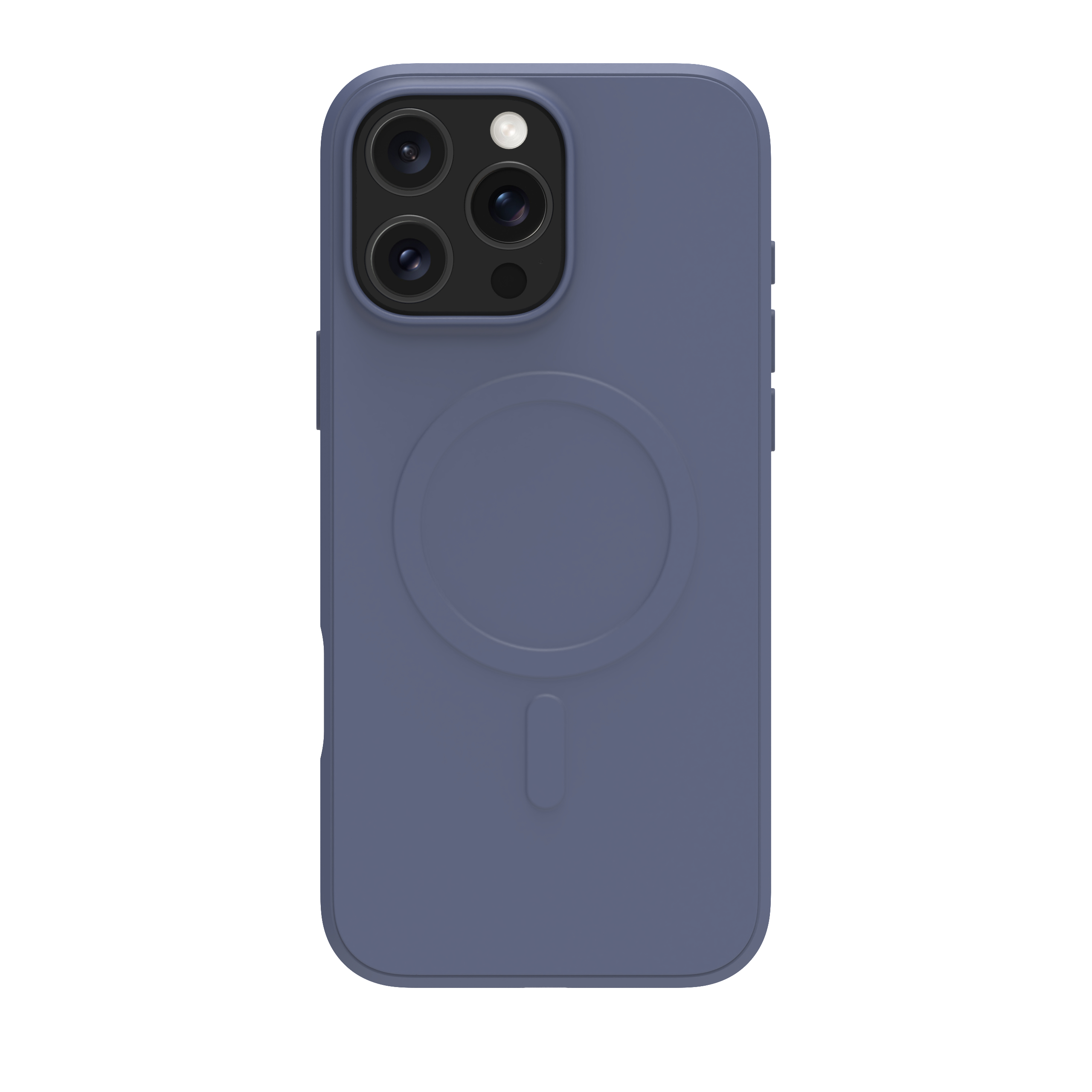Una custodia per telefono blu scuro con un anello MagSafe e sistema fotocamera.