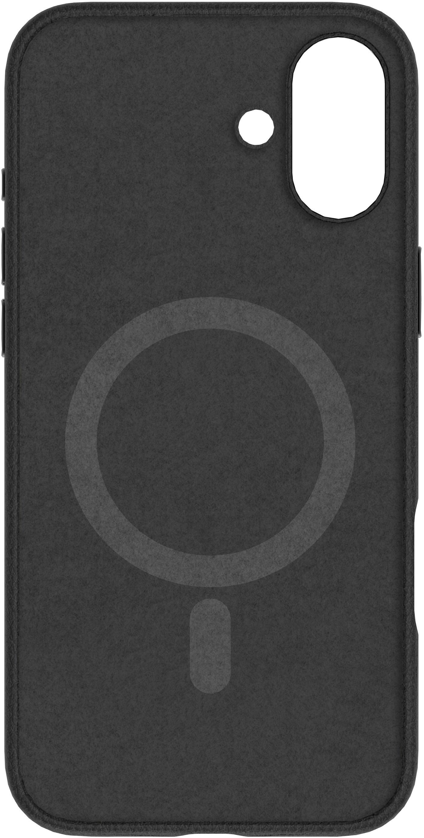 Custodia nera per telefono con una fotocamera e un anello.