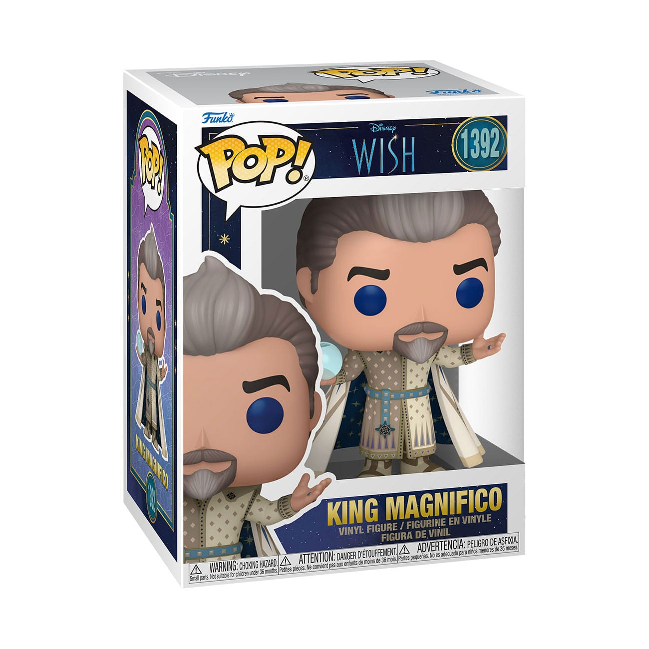 Un Funko Pop di King Magnifico in una scatola, con una raffigurazione del personaggio.
