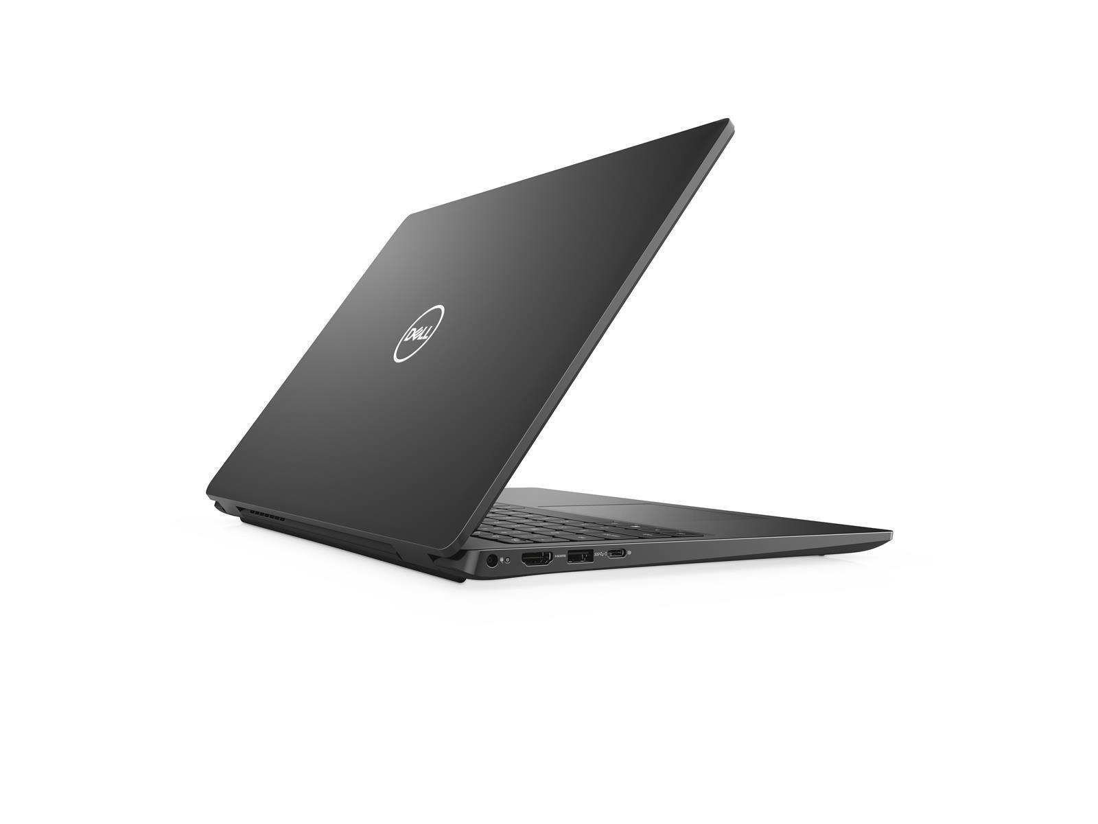 Schwarzer Laptop mit weißem Hintergrund, von hinten betrachtet.