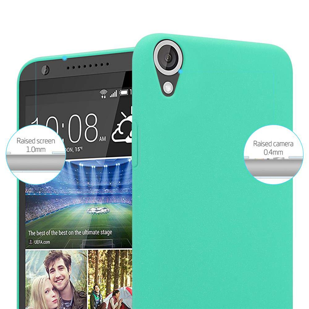 Custodia per telefono verde acqua su sfondo bianco, che mostra i dettagli del telefono e della custodia.
