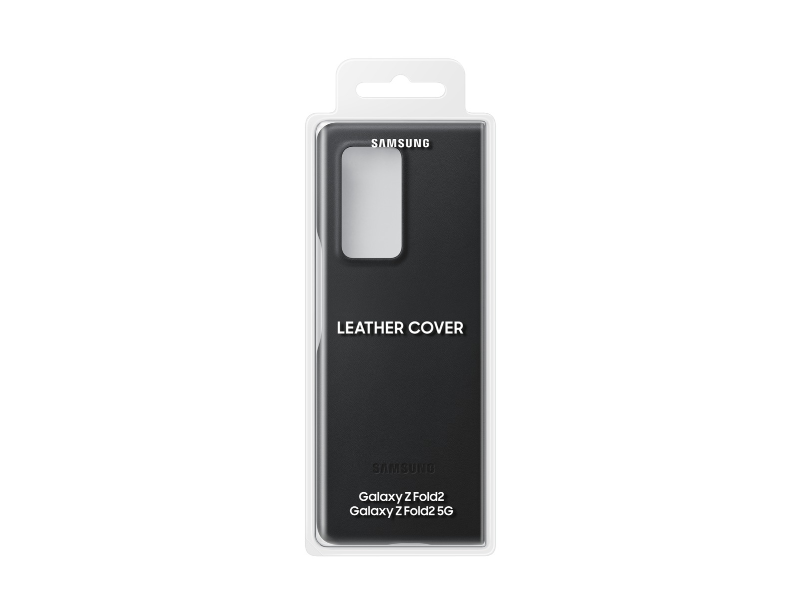 Housse en cuir Samsung noire dans son emballage. La housse est pour un téléphone pliable.