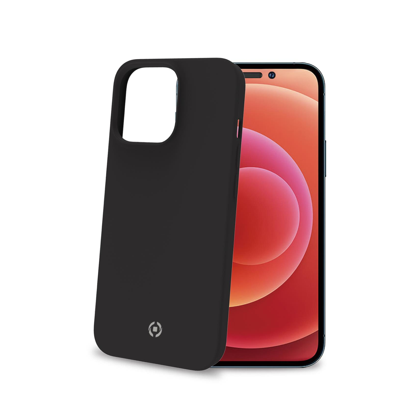 Custodia nera che copre parzialmente un telefono rosso.