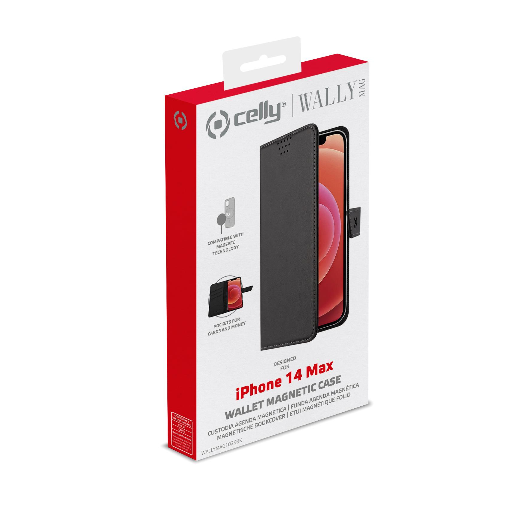 Scatola rossa e bianca con custodia per iPhone 14 Max.