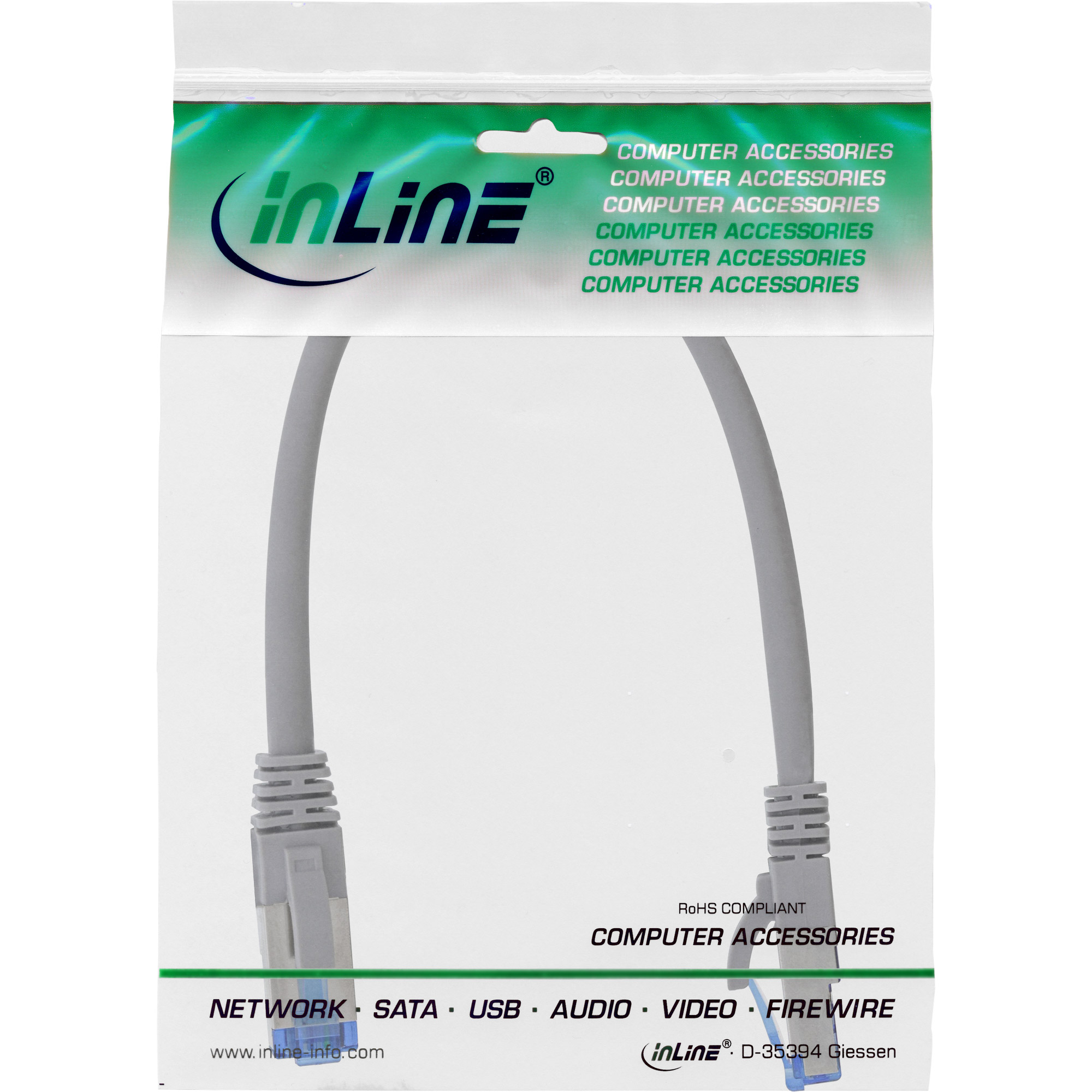 Verpakking met "inLine" logo en ethernetkabels. Tekst: Computeraccessoires.