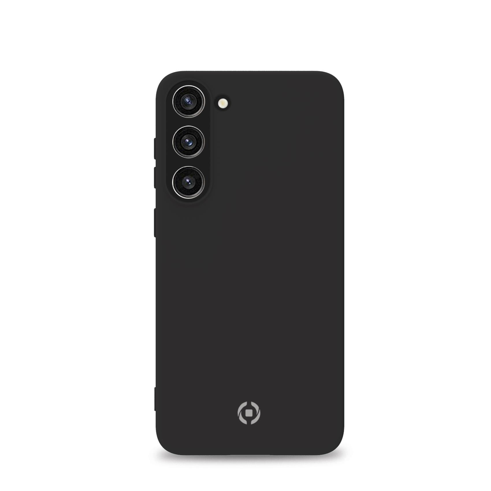 Custodia nera con tre fotocamere. Un logo del marchio è in basso.