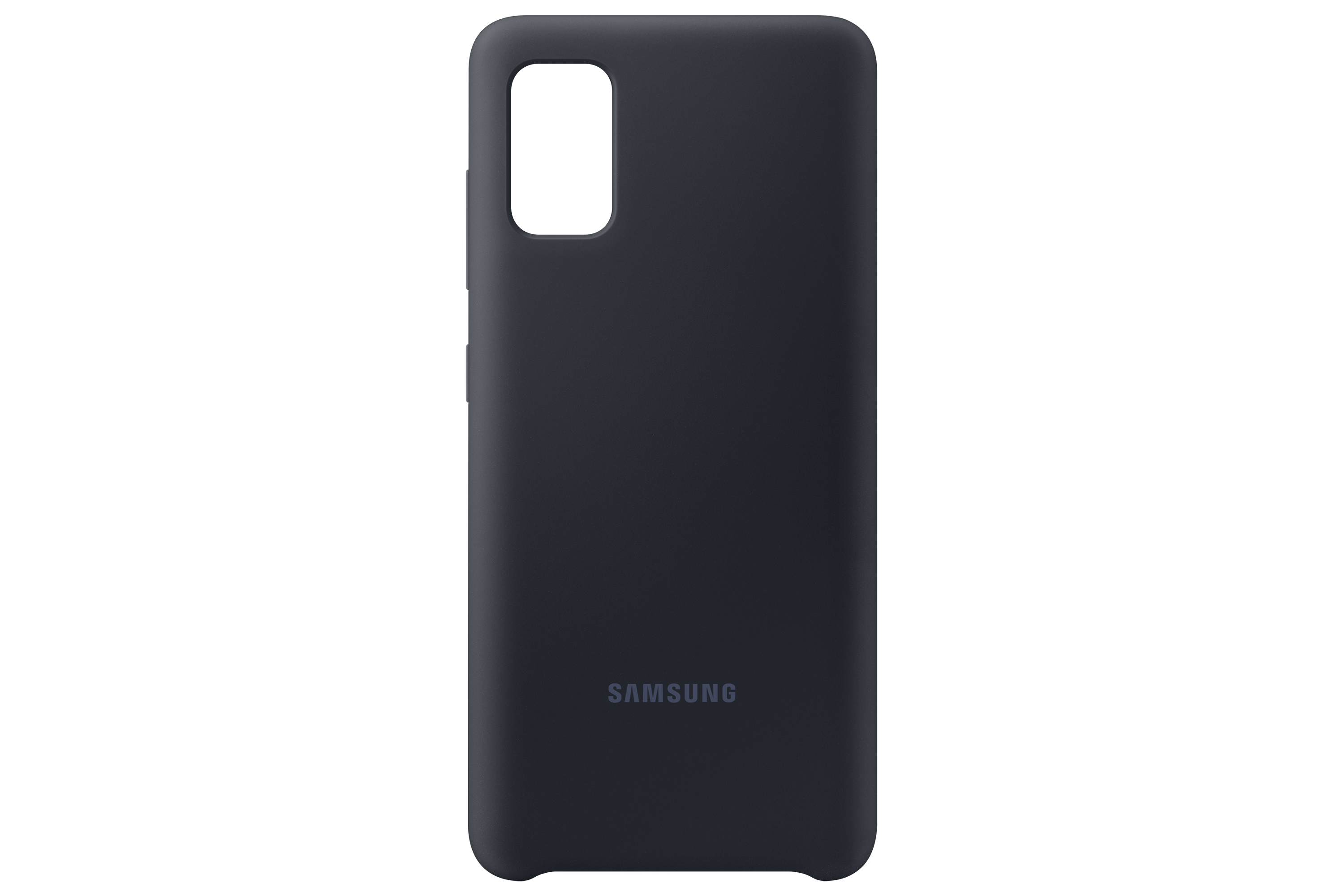 Een marineblauwe telefoonhoes met een Samsung-logo. Het heeft uitsparingen voor knoppen en de camera.