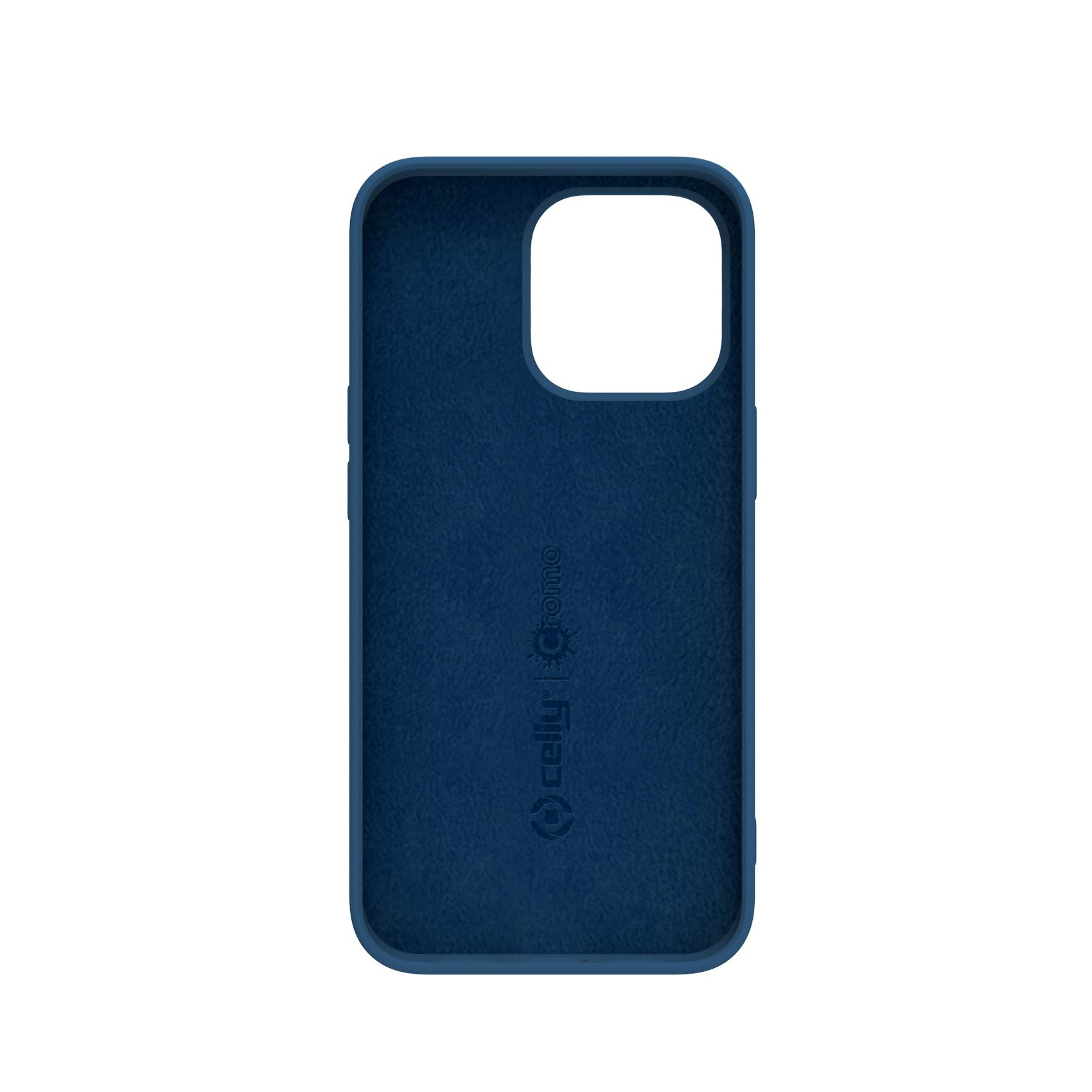 Custodia blu scuro. Interno della custodia con il logo Celly.