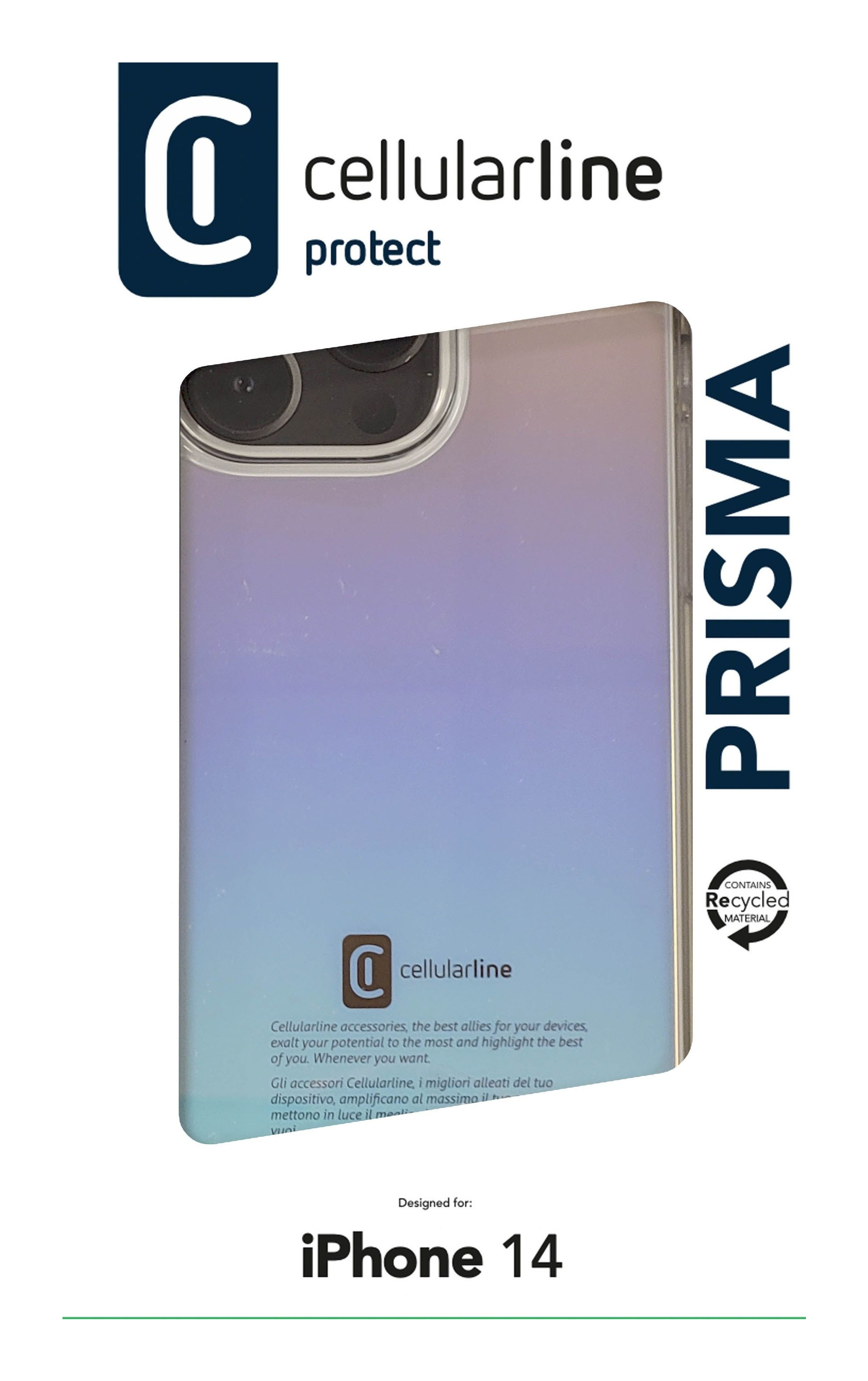 Confezione di custodia con custodia trasparente per iPhone 14, con logo e testo.