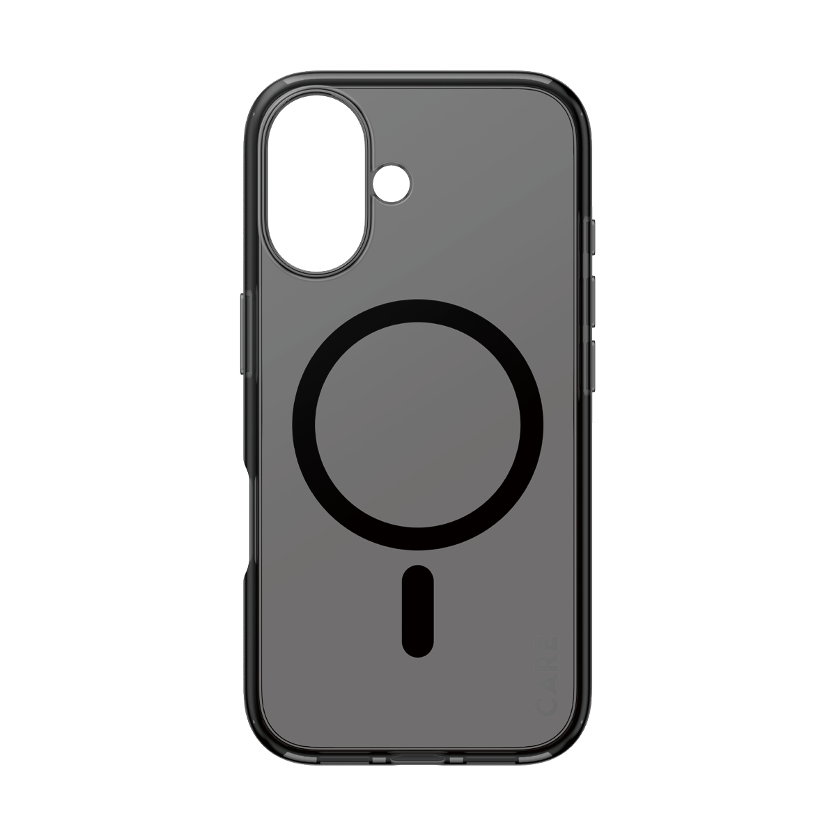 Custodia per telefono nera con un design circolare centrato, un cerchio bianco e un segno meno.