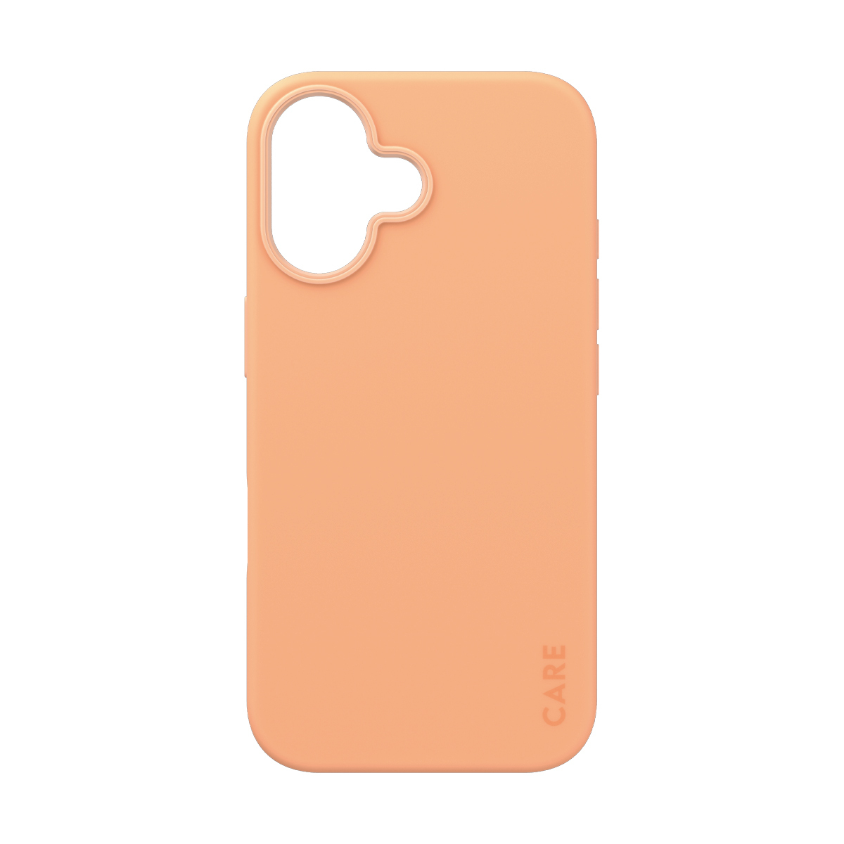 Şeftali rengi telefon kılıfı. Kılıfın kamera için bir deliği var.