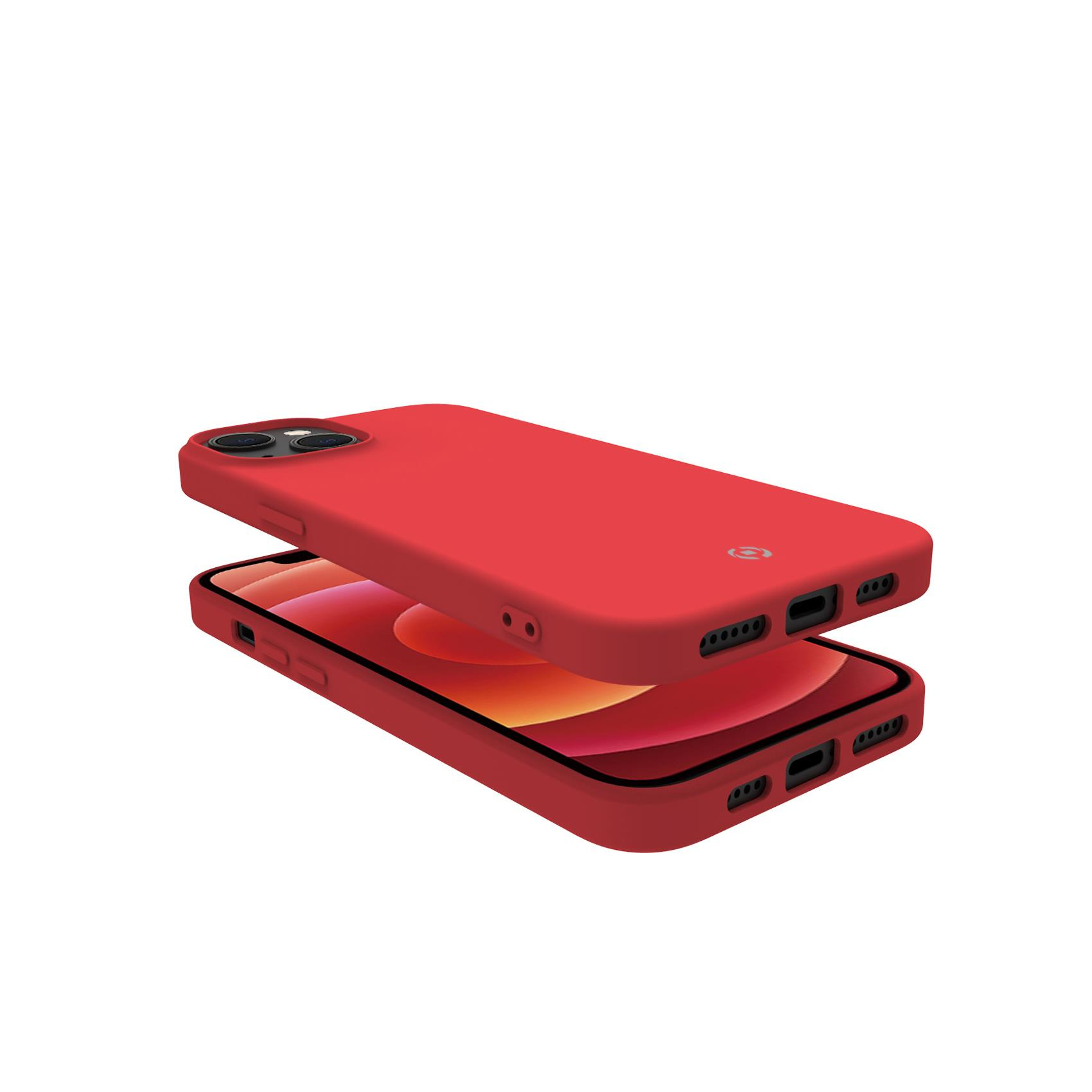 Due custodie rosse per telefono, una sopra l'altra. La custodia superiore è leggermente sfalsata, mostrando il telefono all'interno.