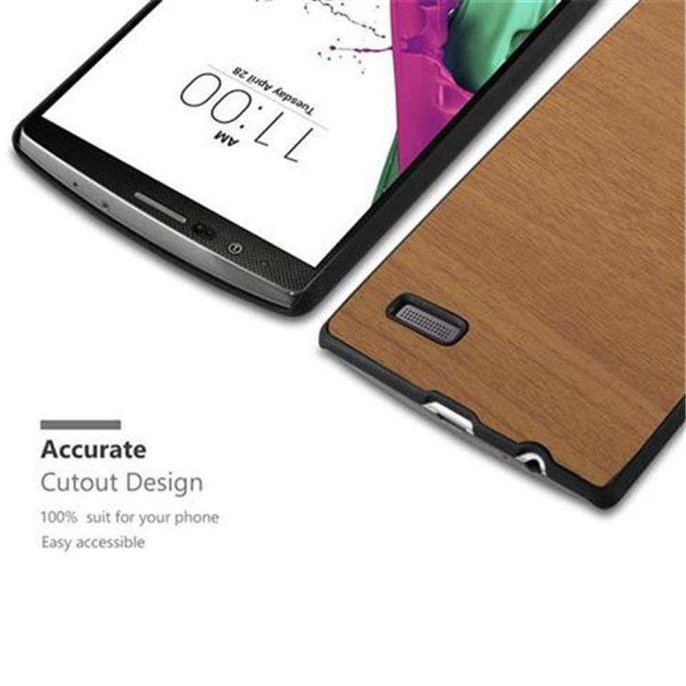 Due telefoni con cover in legno. Testo: Design di ritaglio accurato, adatto al 100% per il tuo telefono.