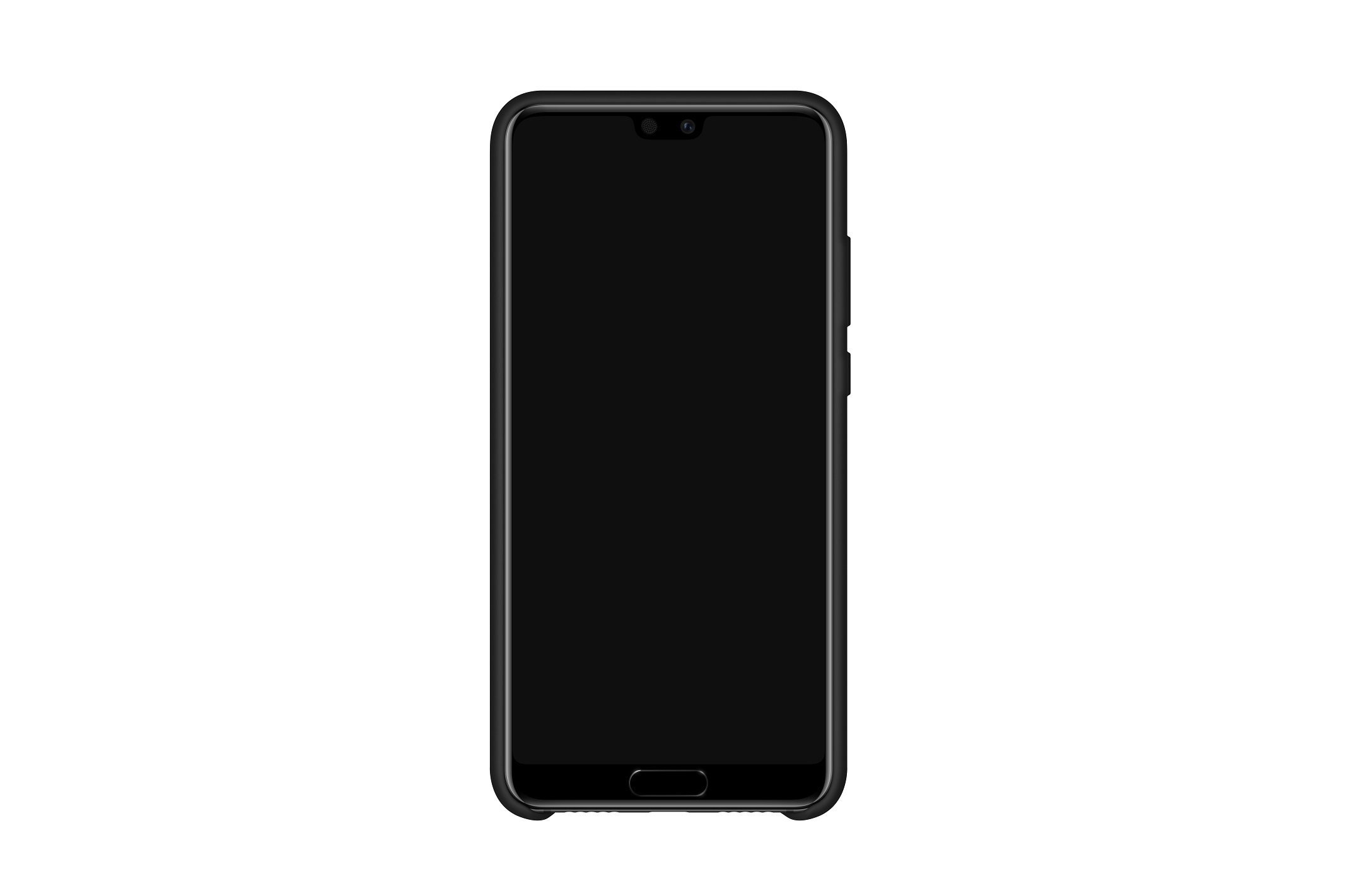 Telefono nero con schermo nero in una custodia nera. Telefono centrato.