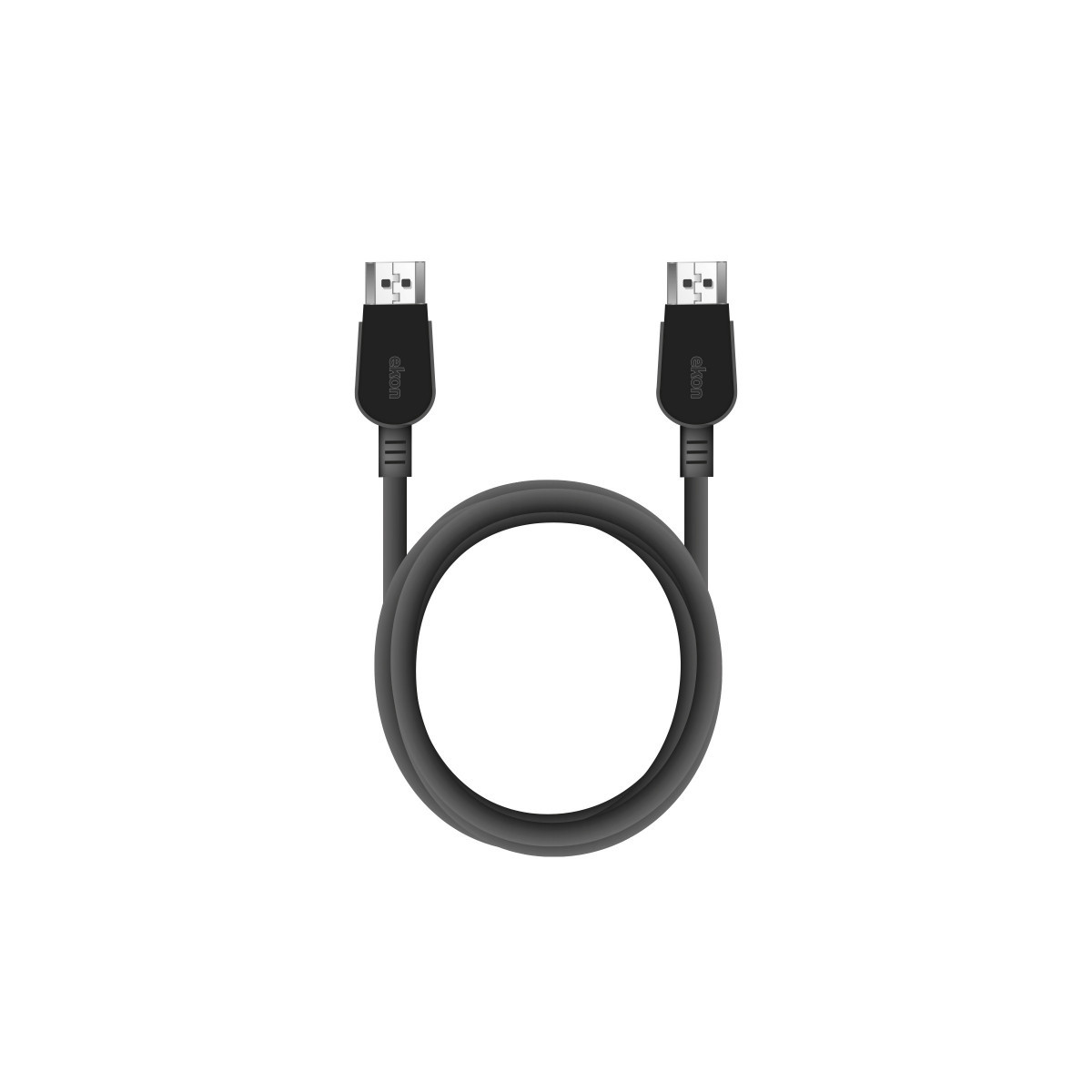 Ein schwarzes USB-Kabel mit zwei Steckern, Markenname 'ekon' sichtbar.