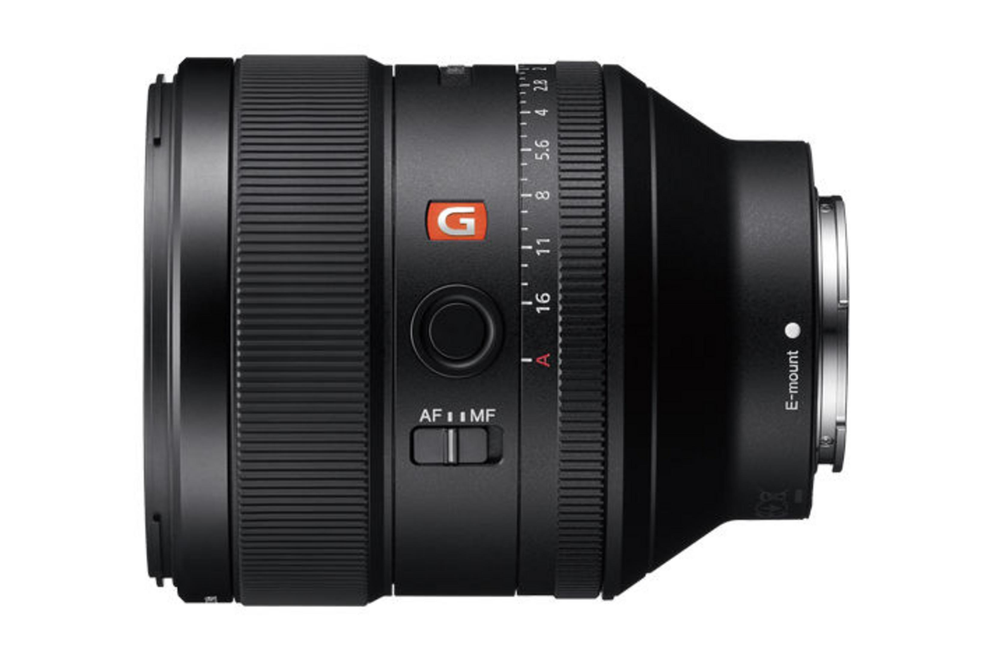 Black camera lens with red 'G' logo and silver markings.