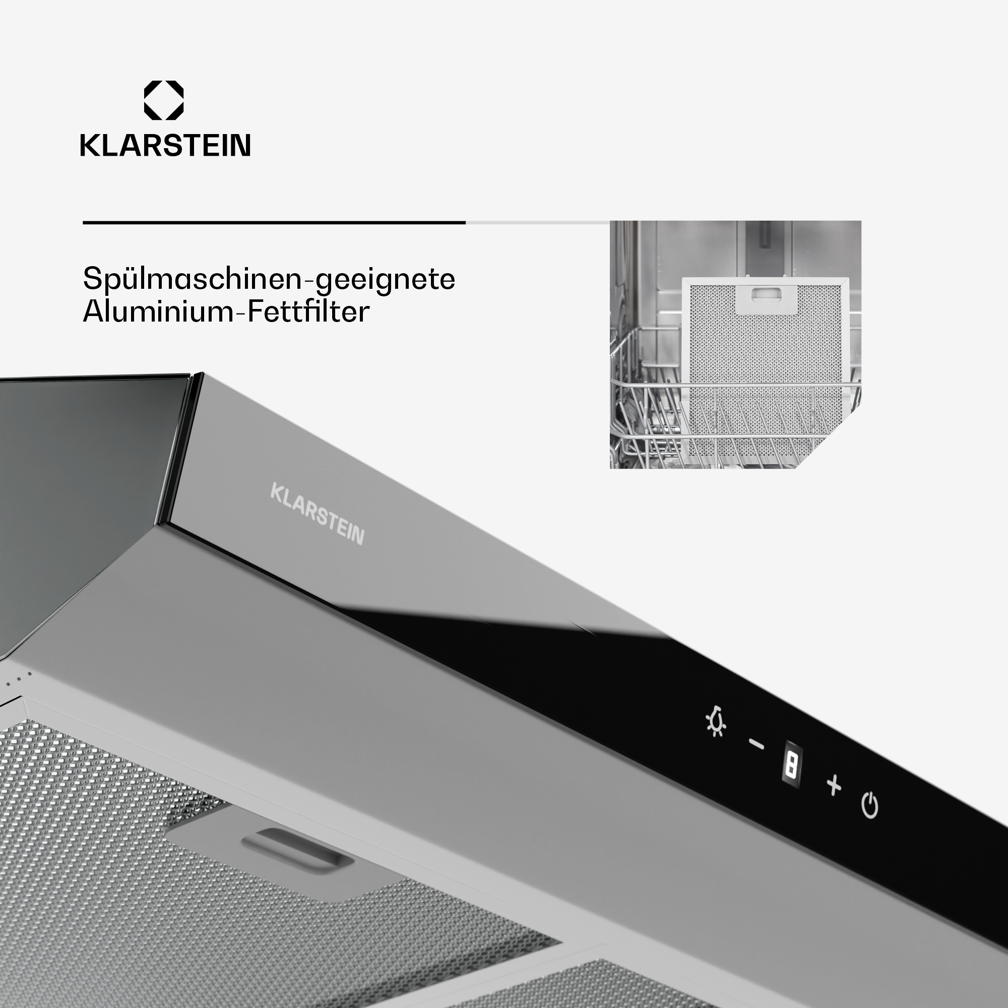 Primo piano dei dettagli dell'apparecchio e dell'imballaggio con il logo Klarstein.