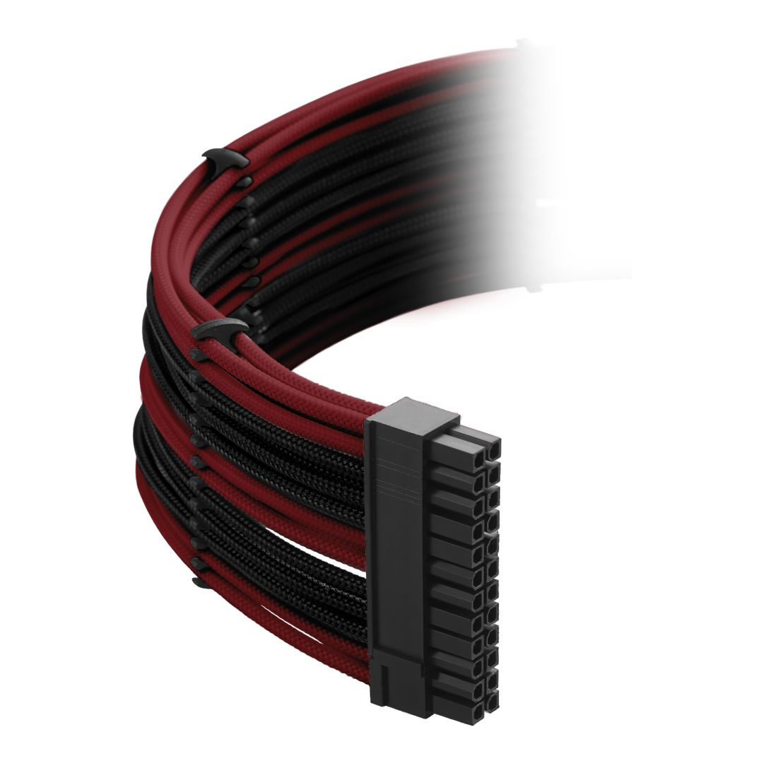 Cavo a righe rosse e nere con connettore nero.