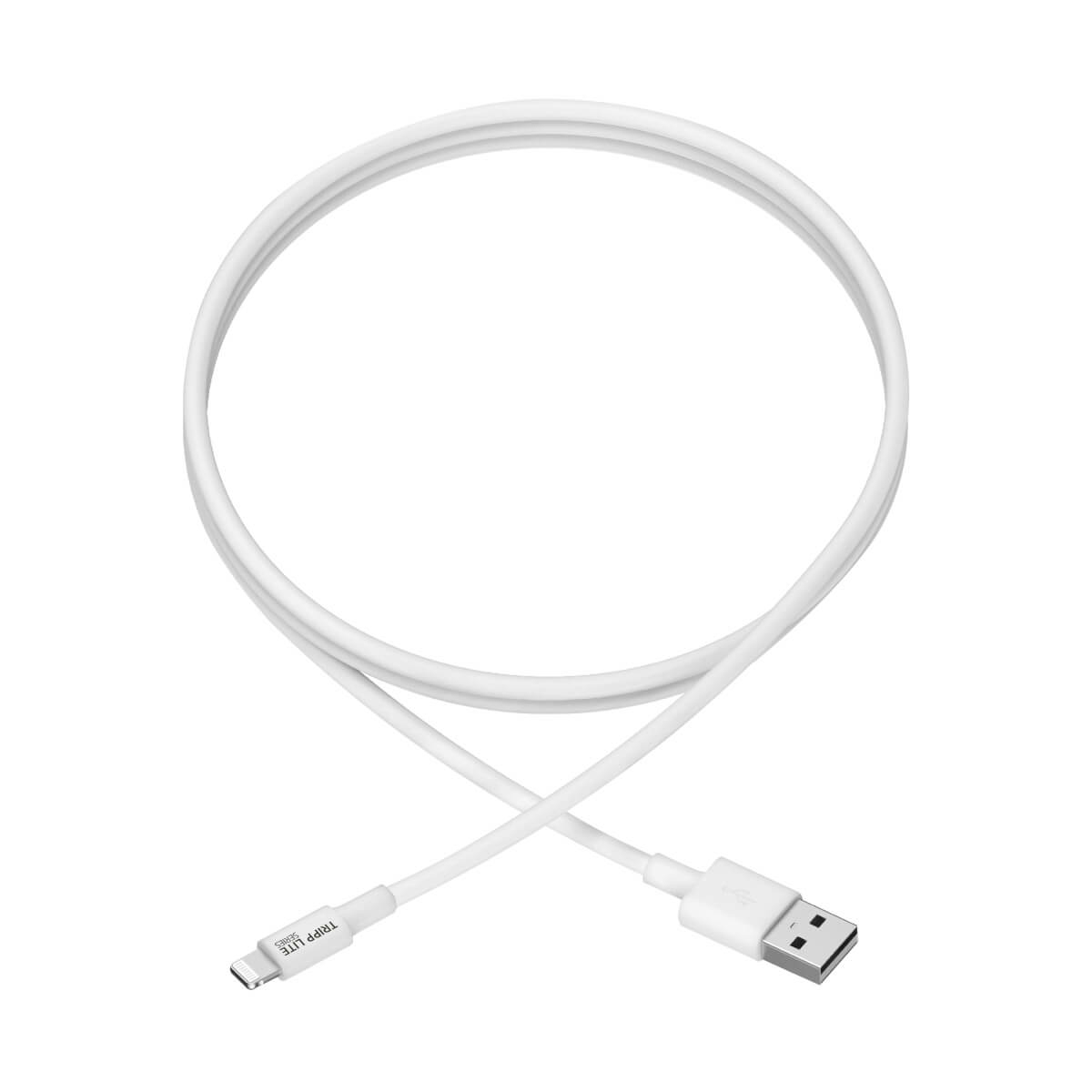 Cavo da USB a Lightning bianco, arricciato.