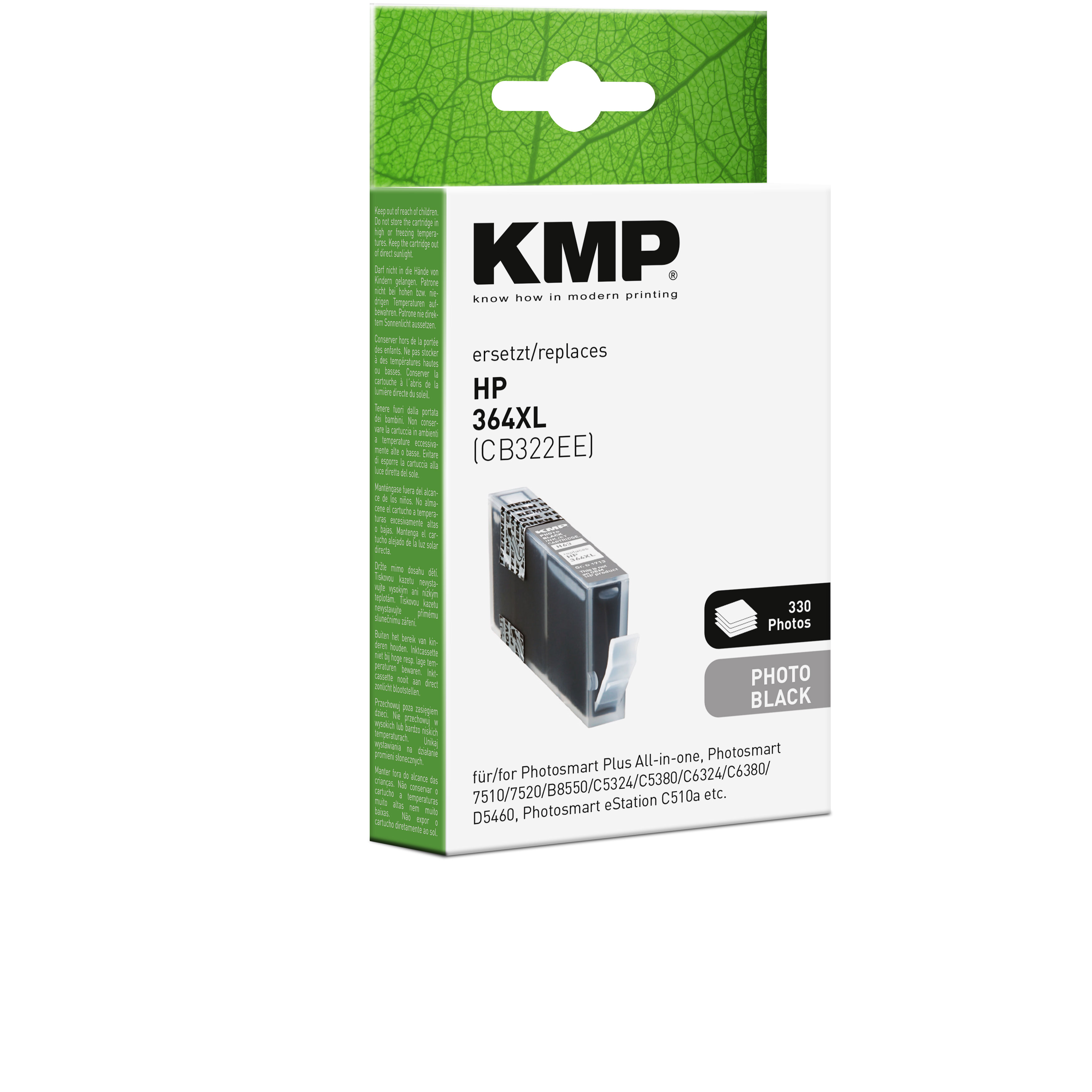 Schwarze KMP-Tintenpatrone, HP 364XL (CB322EE), mit Verpackung, für Fototinte schwarz.