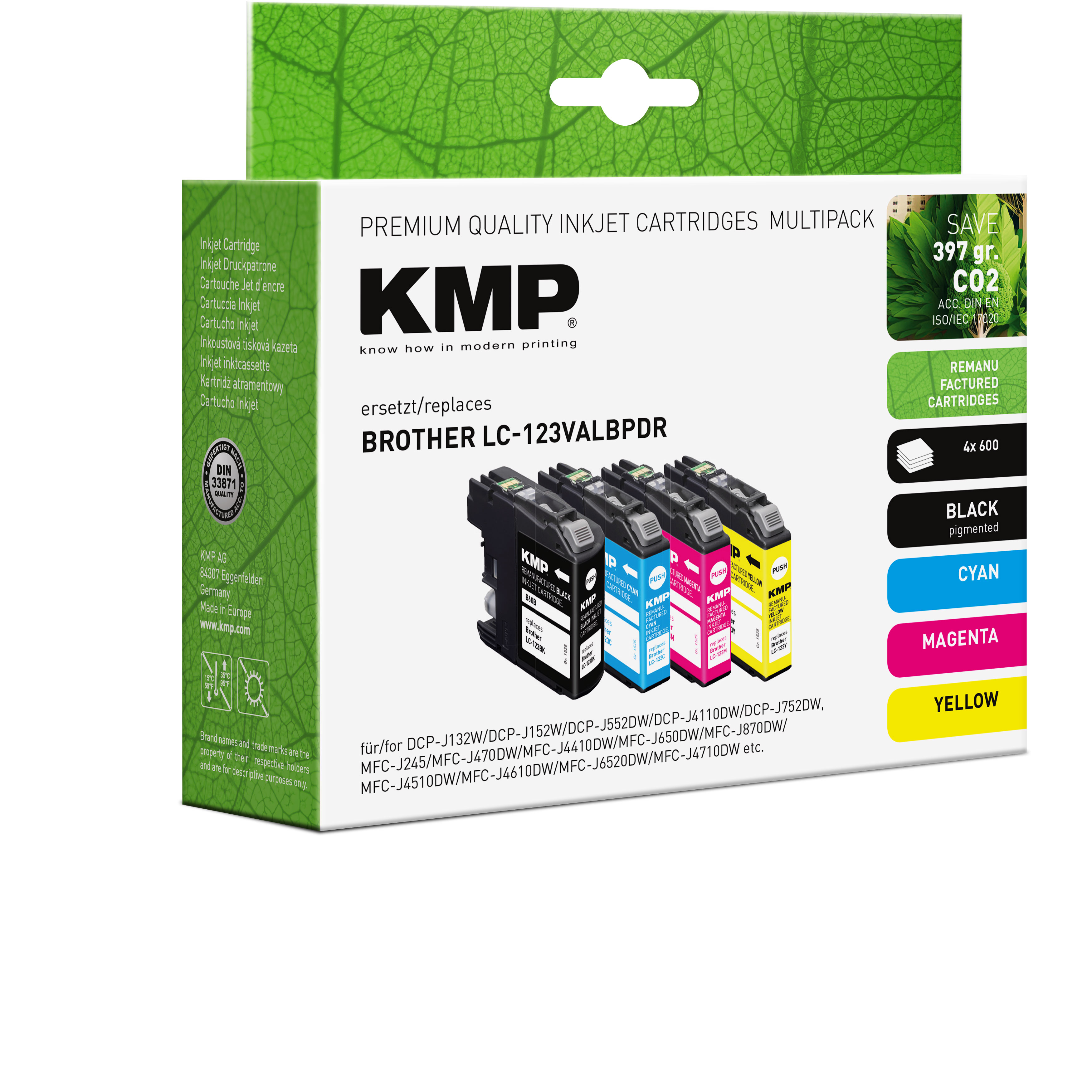 KMP Brother LC-123VALBDR multipack, cartucce d'inchiostro nero, ciano, magenta e giallo.
