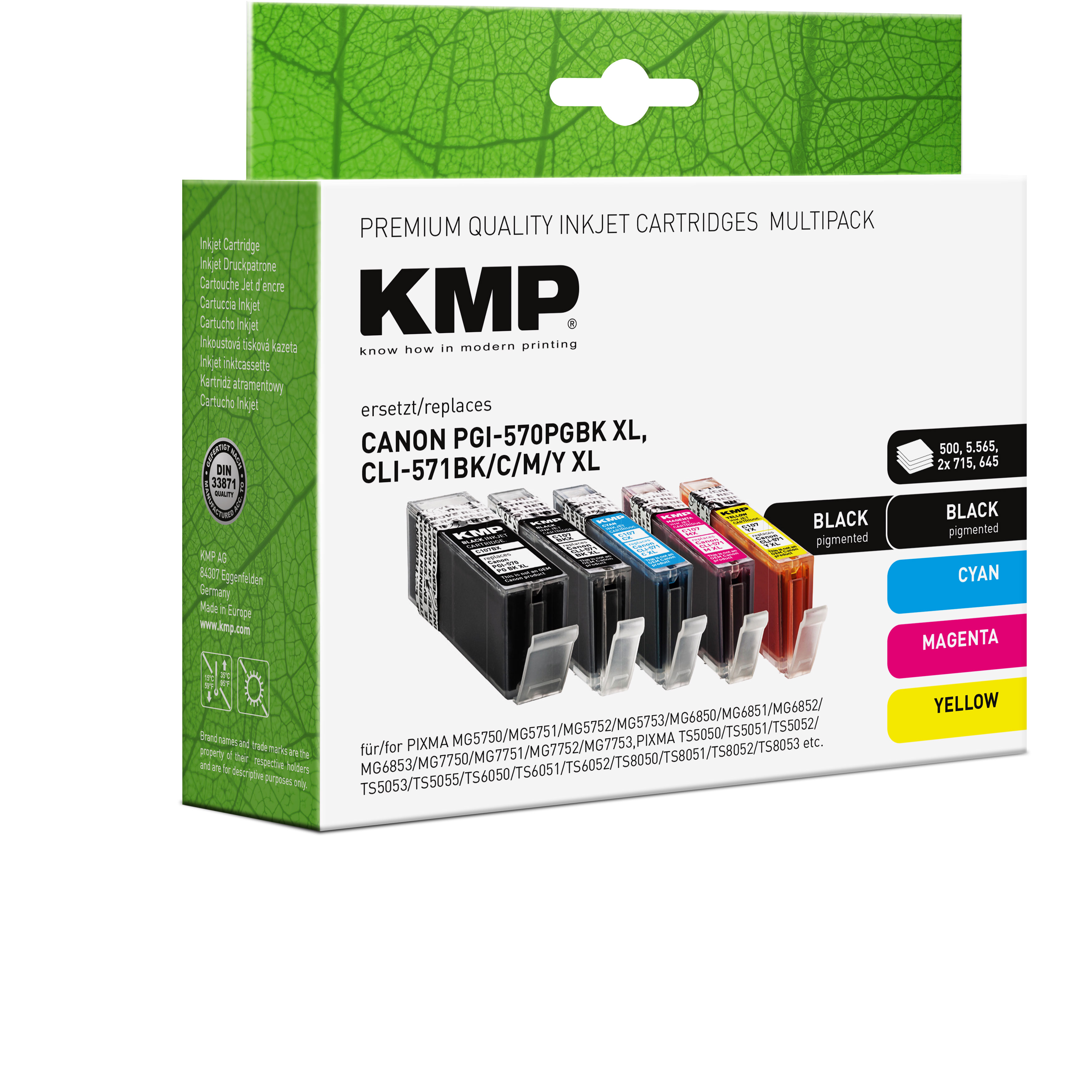 Cartucce d'inchiostro KMP multipack, sostituiscono Canon PGI-570PGBK XL, CLI-571BK/C/M/Y XL. Molte.