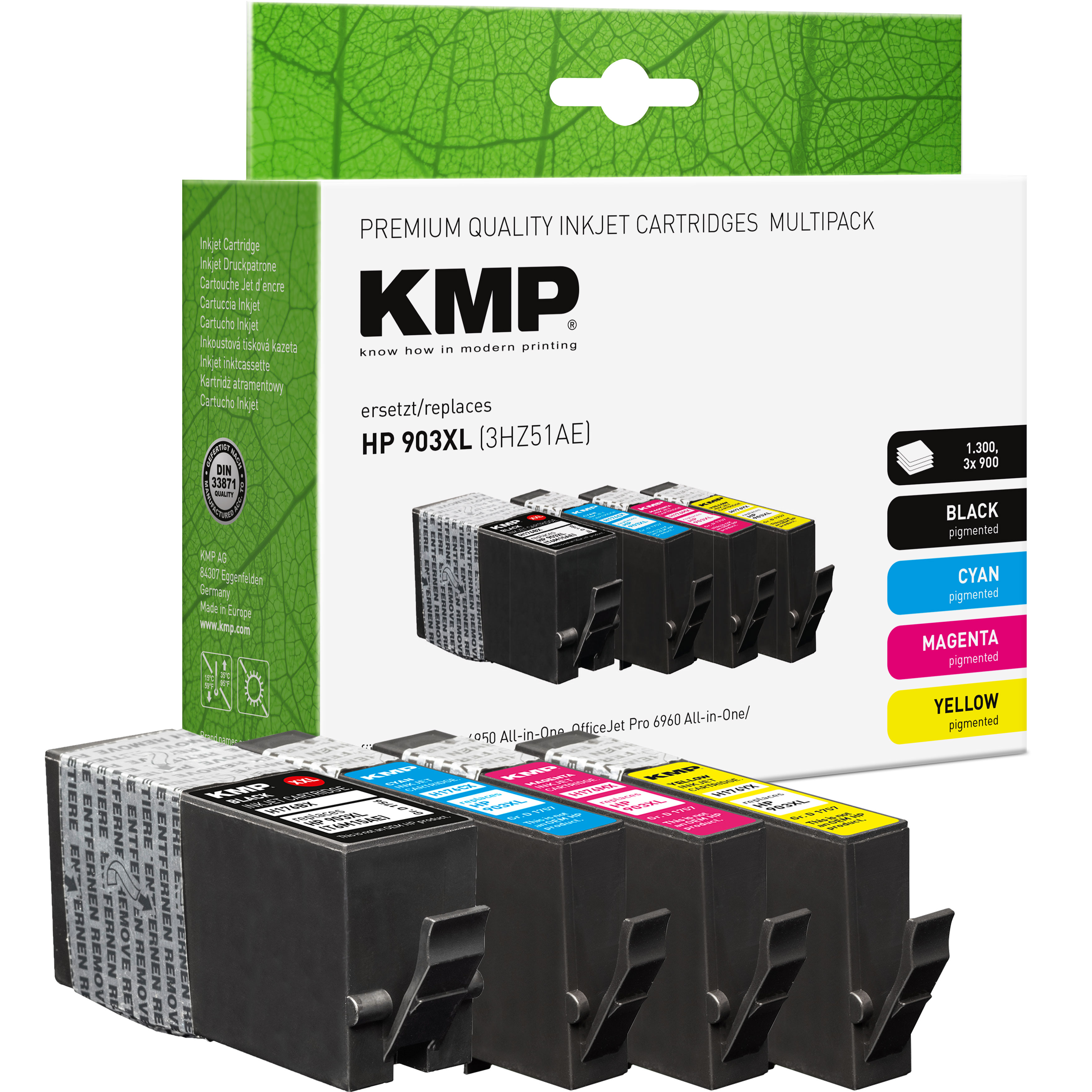 Cartucce d'inchiostro KMP multipack, sostituiscono HP 903XL. Quattro cartucce mostrate.