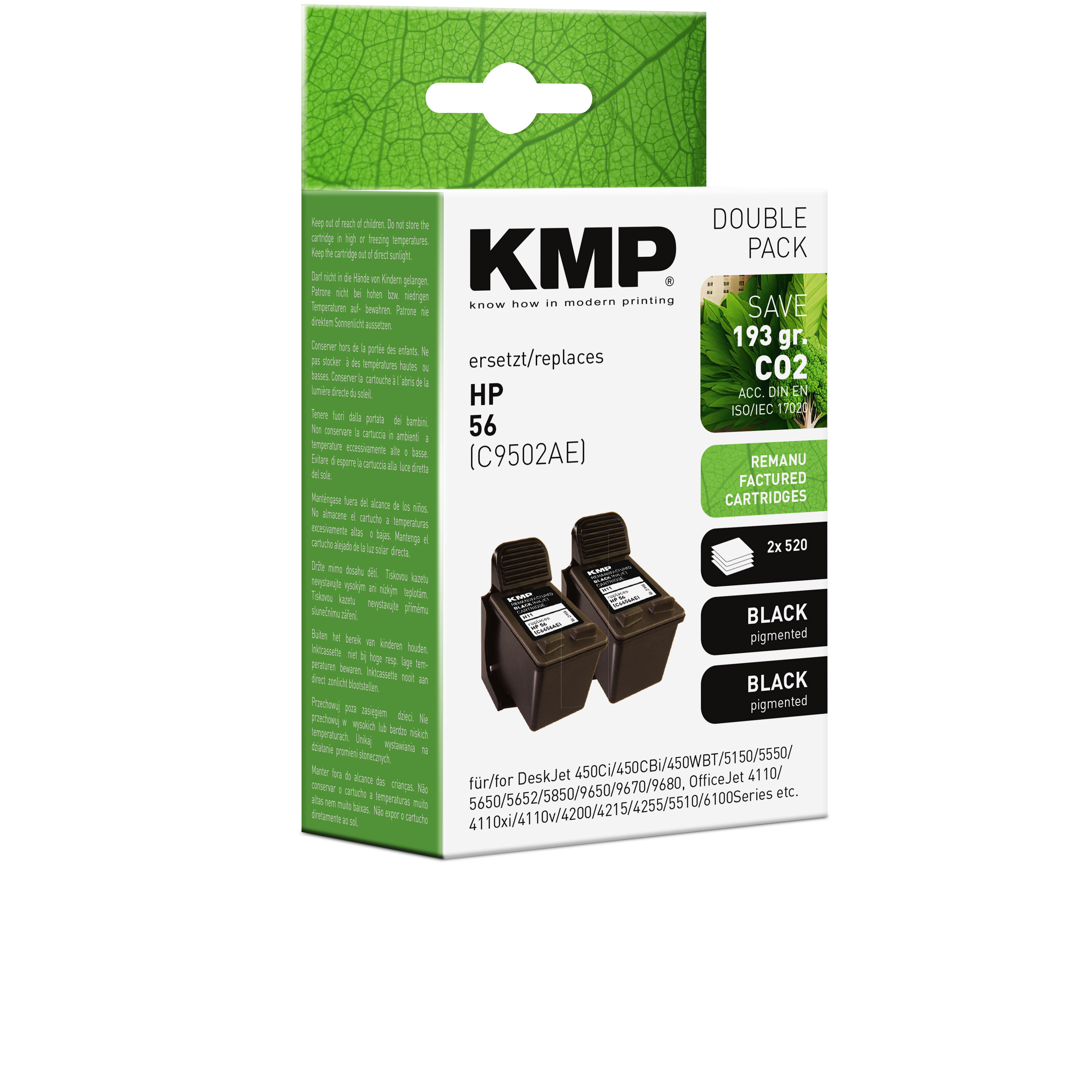 Confezione doppia KMP di cartucce d'inchiostro nero per stampanti HP.