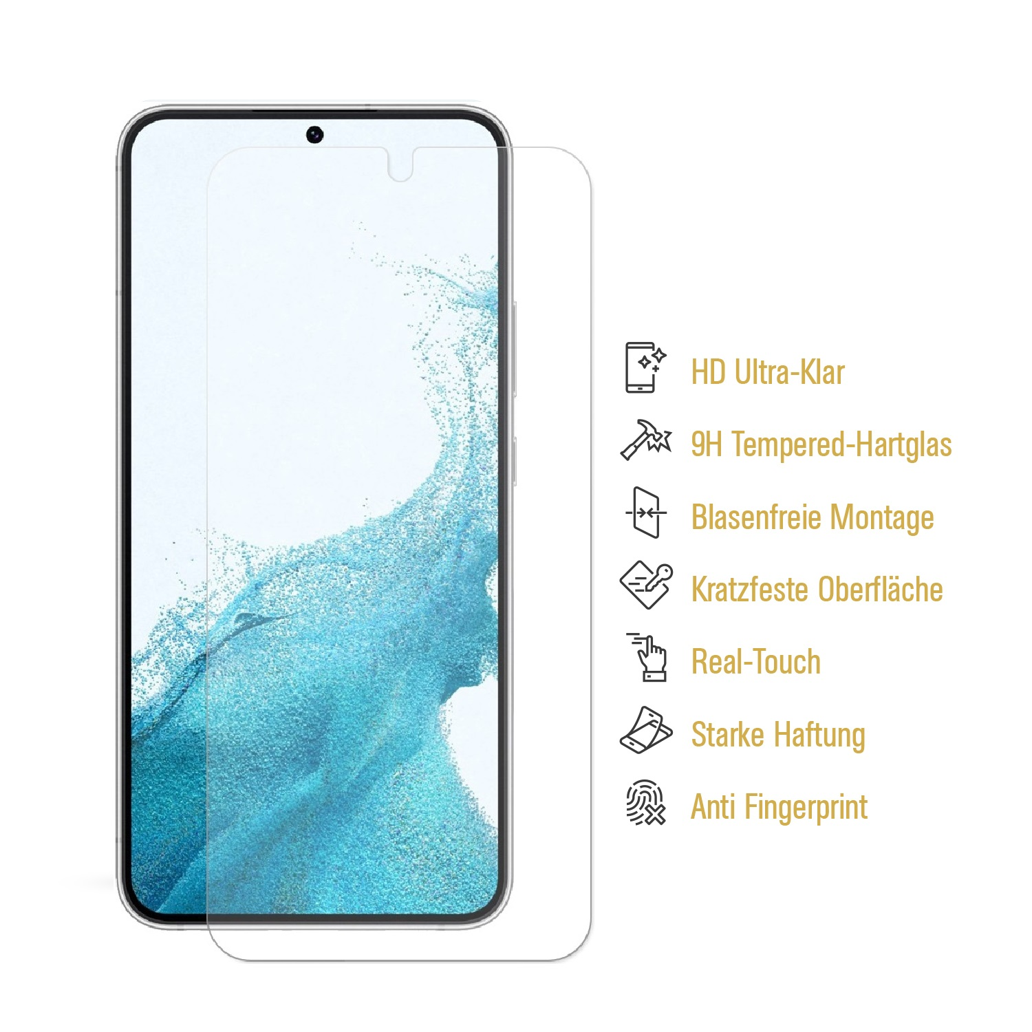 Telefon mit Displayschutzfolie. Die Schutzfolie ist transparent.